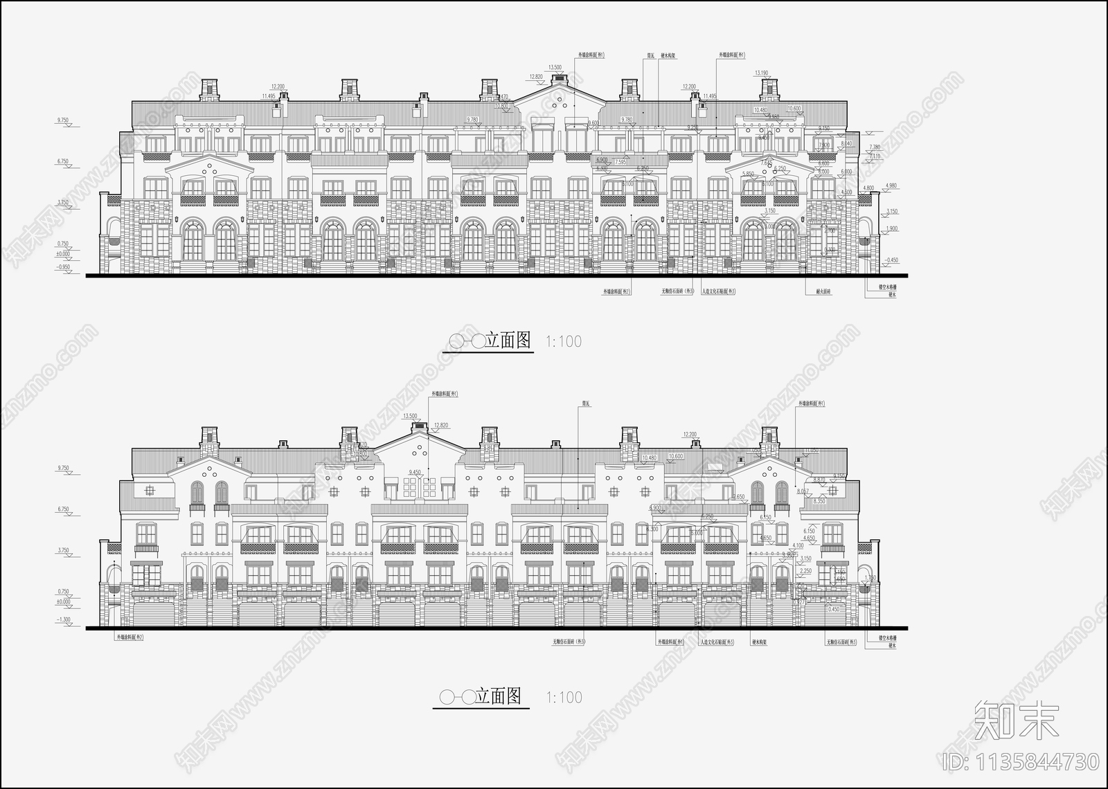 欧式简约别墅建筑cad施工图下载【ID:1135844730】