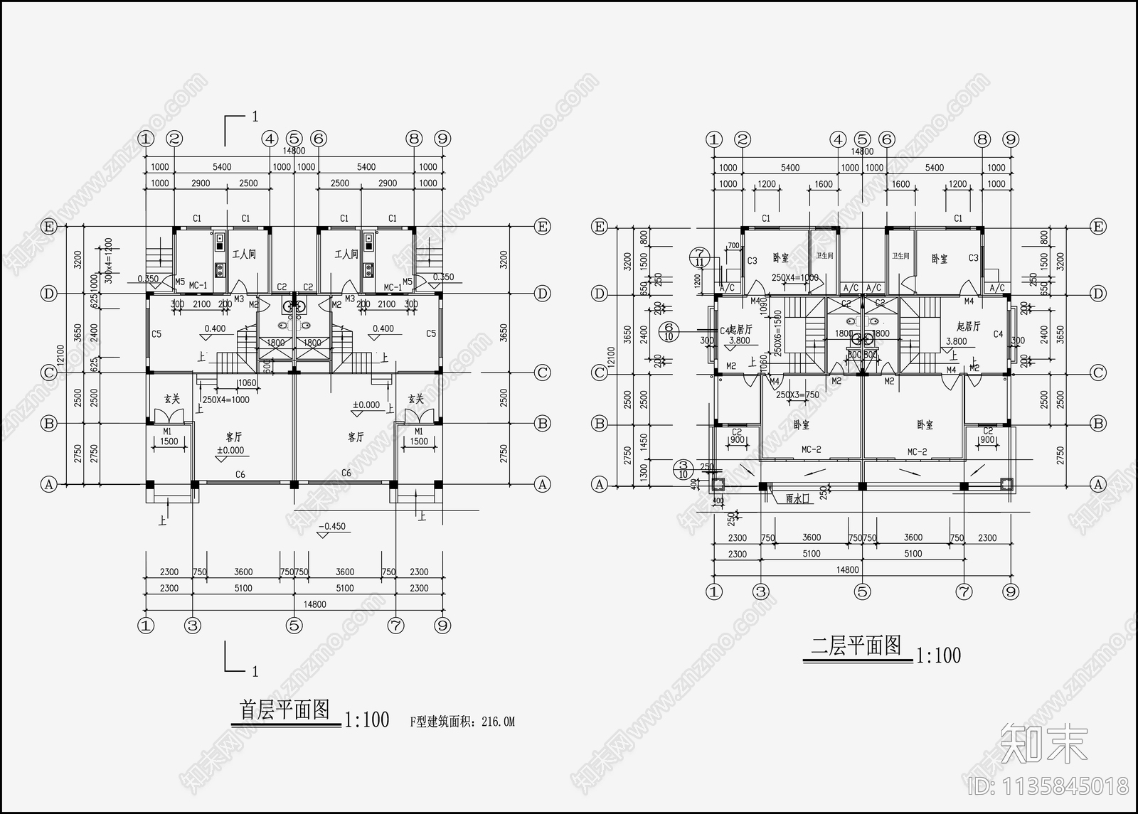 欧式简约别墅建筑cad施工图下载【ID:1135845018】