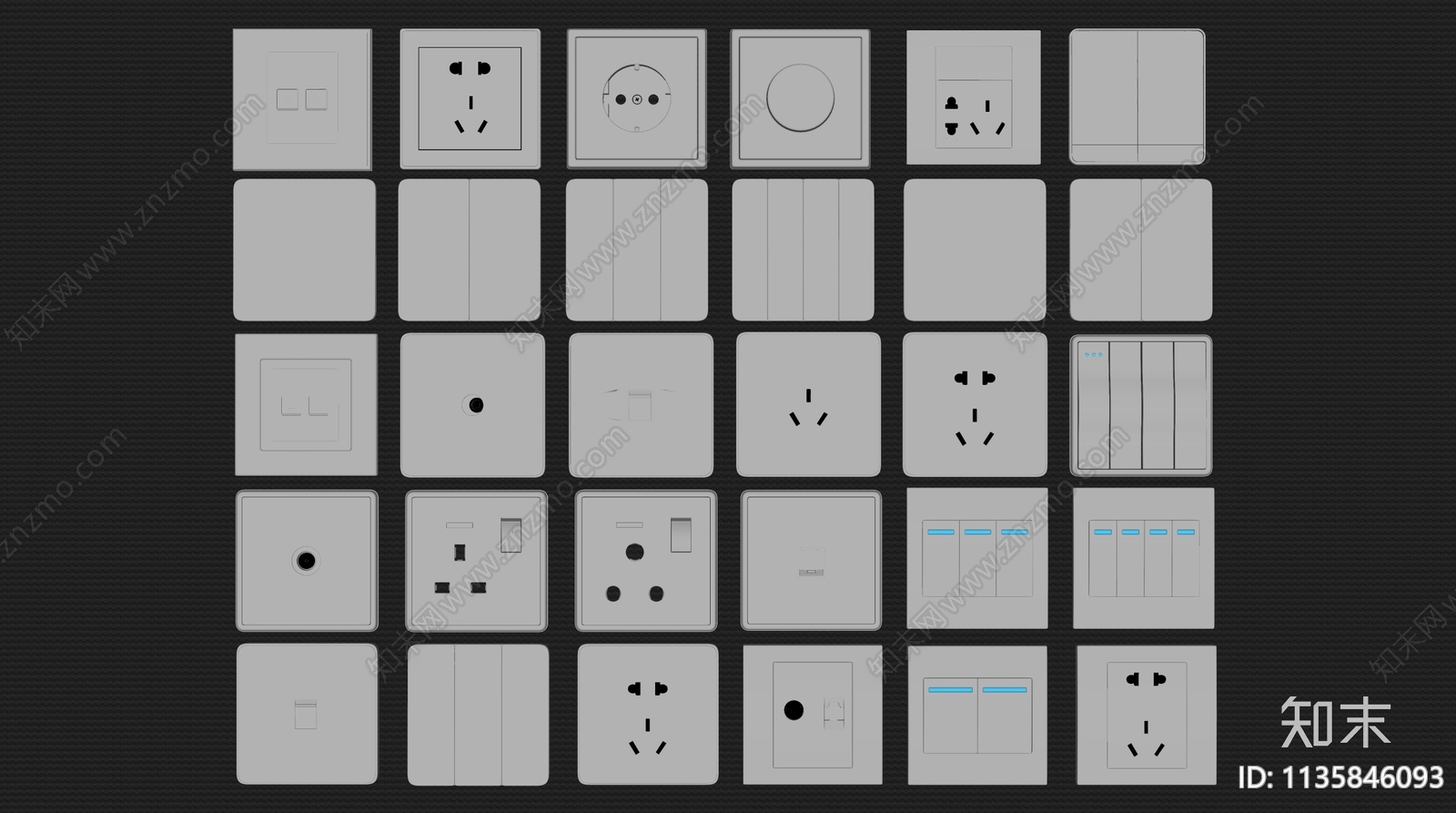 现代开关插座组合SU模型下载【ID:1135846093】