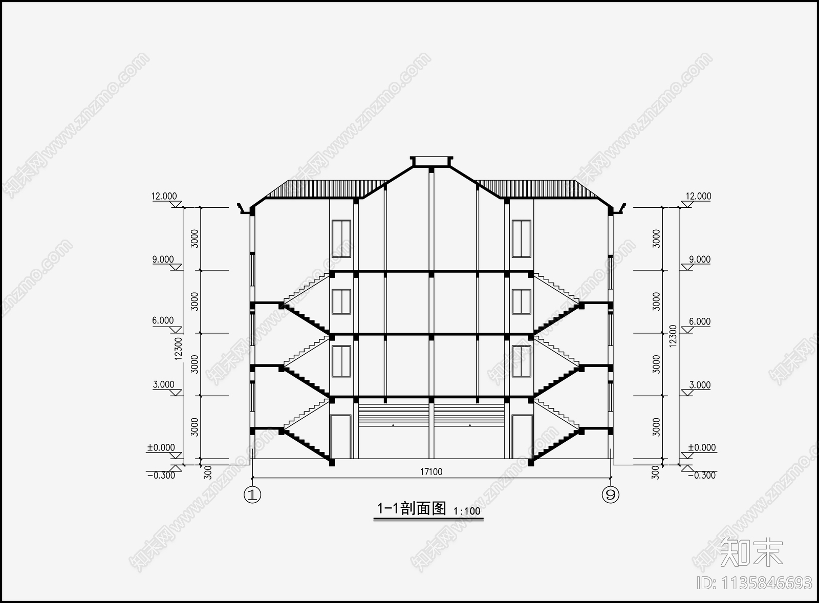 欧式简约别墅建筑cad施工图下载【ID:1135846693】