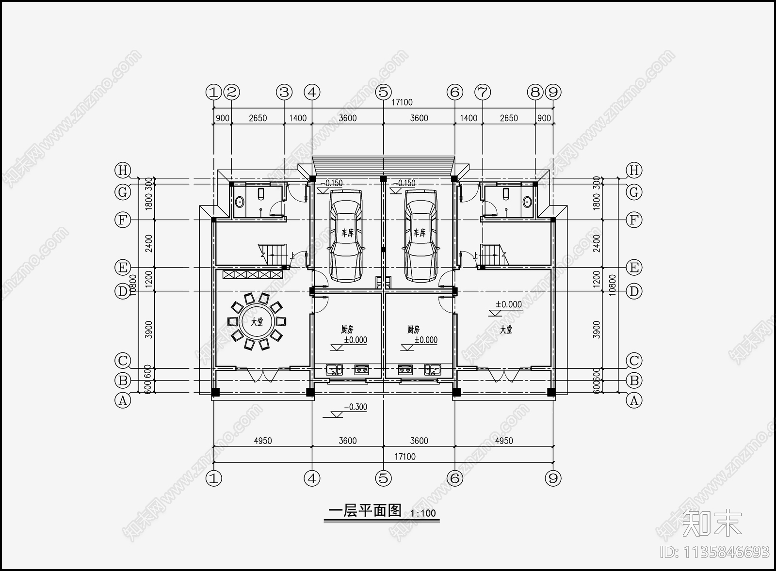 欧式简约别墅建筑cad施工图下载【ID:1135846693】