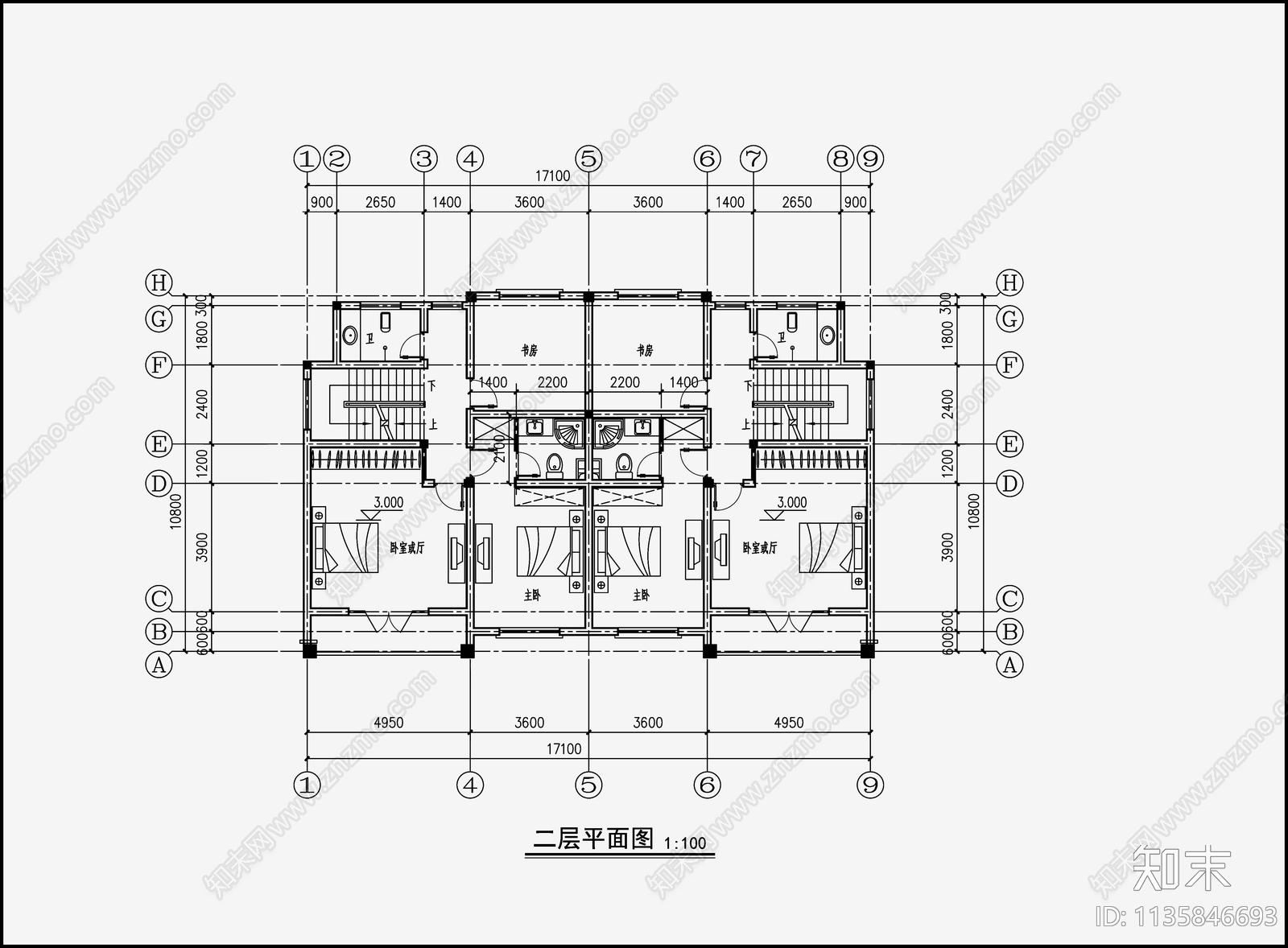 欧式简约别墅建筑cad施工图下载【ID:1135846693】