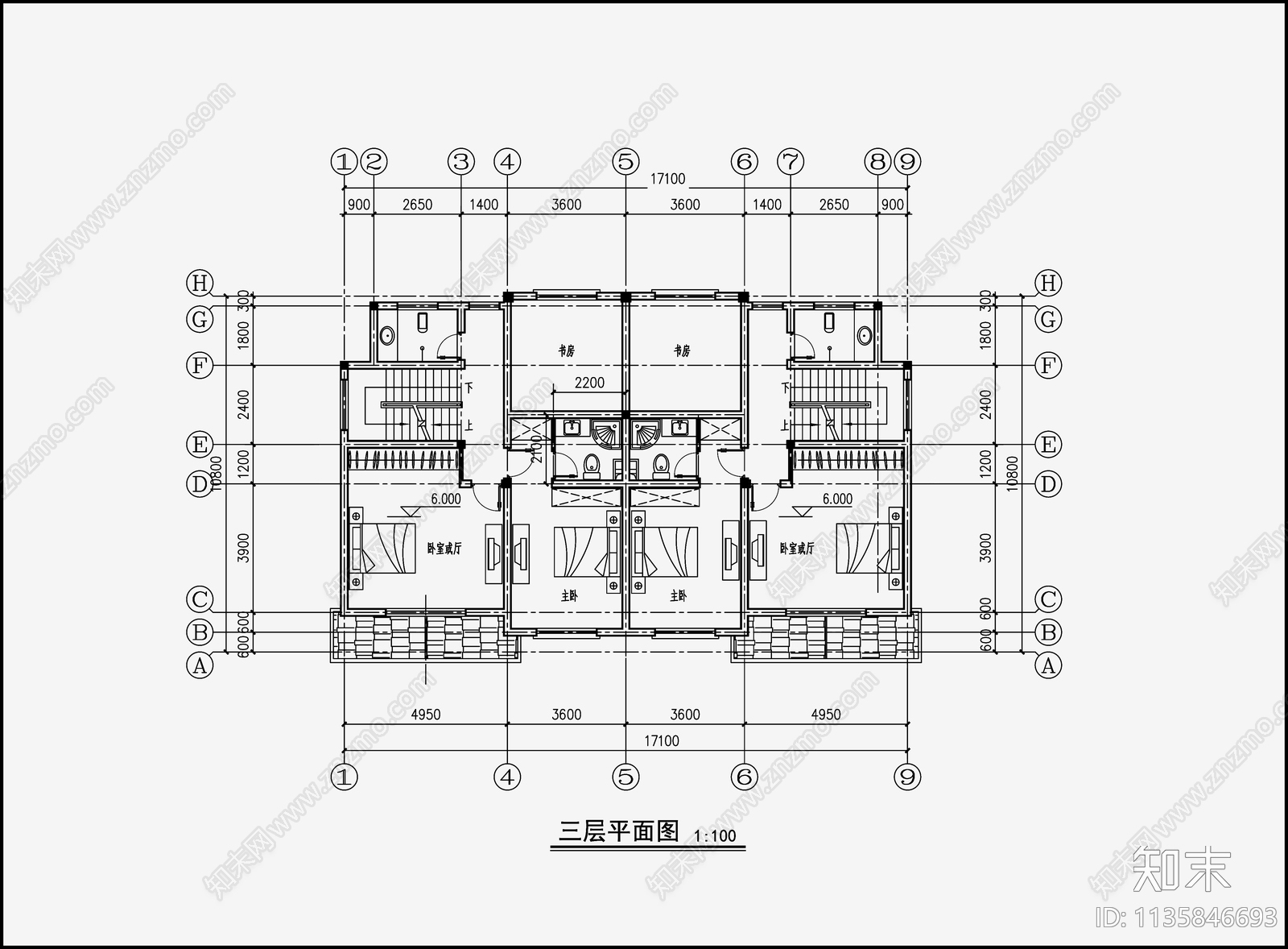 欧式简约别墅建筑cad施工图下载【ID:1135846693】