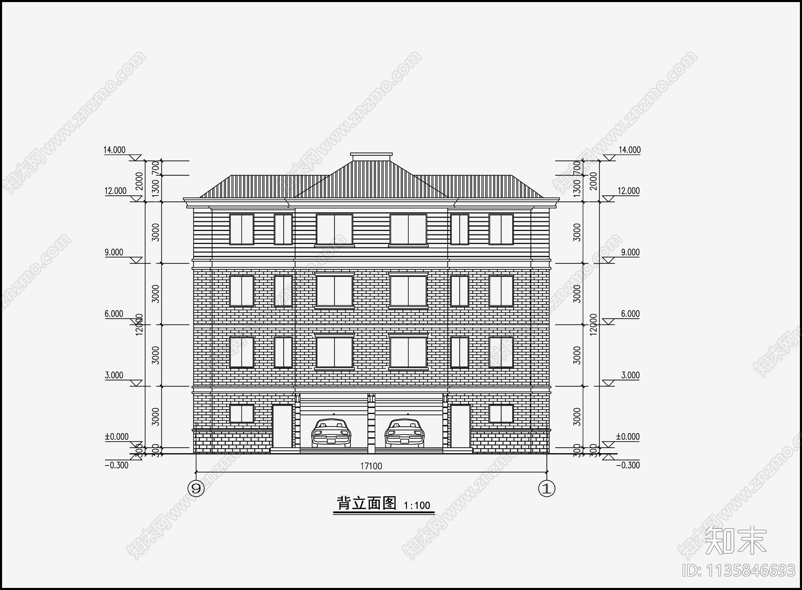 欧式简约别墅建筑cad施工图下载【ID:1135846693】