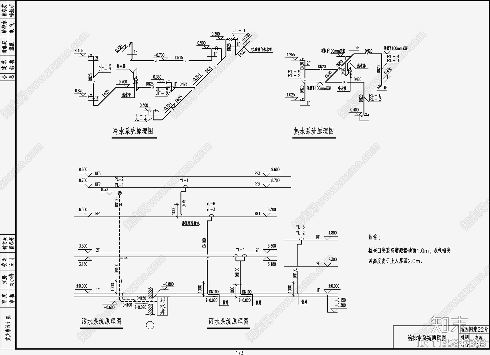 自建房建筑给排水cad施工图下载【ID:1135847303】