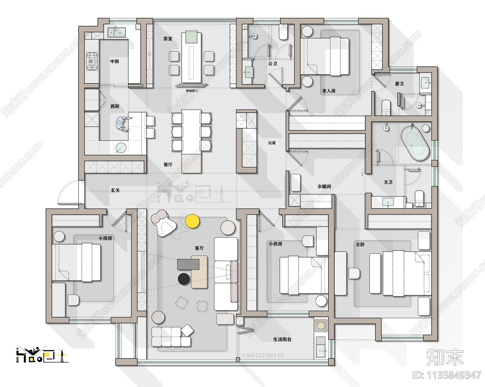 大平层平面布置图cad施工图下载【ID:1135849347】