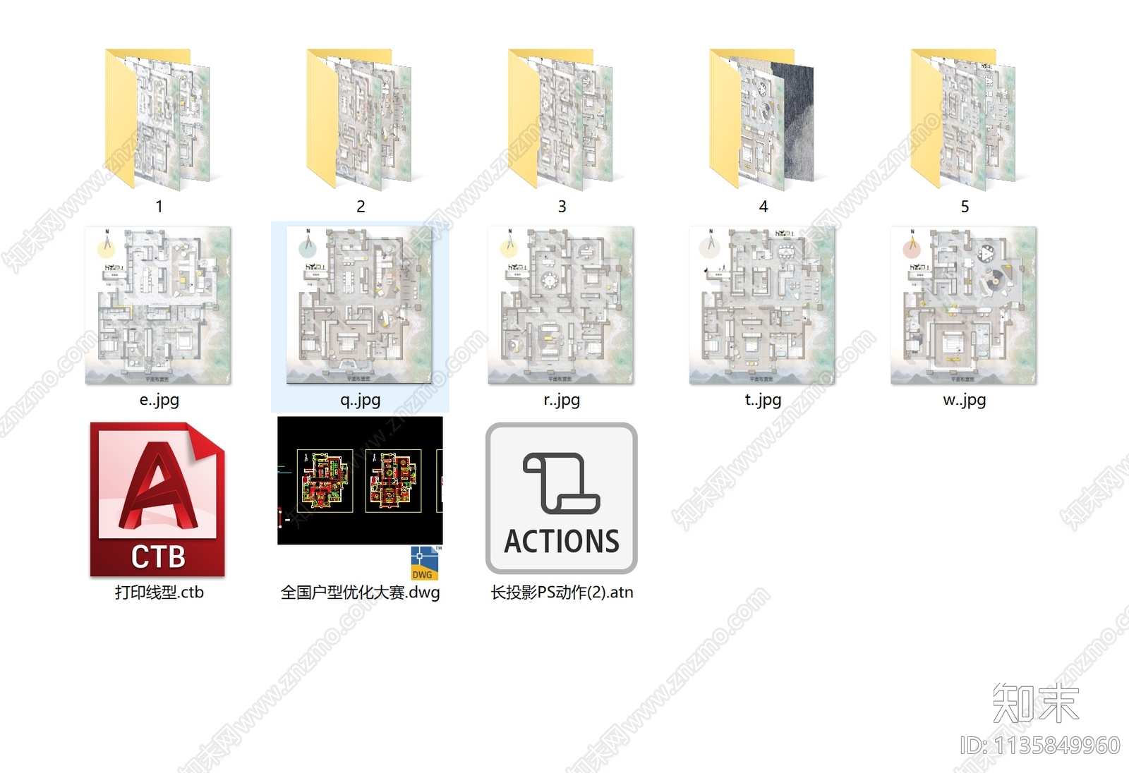 大平层平面布置图彩平图cad施工图下载【ID:1135849960】