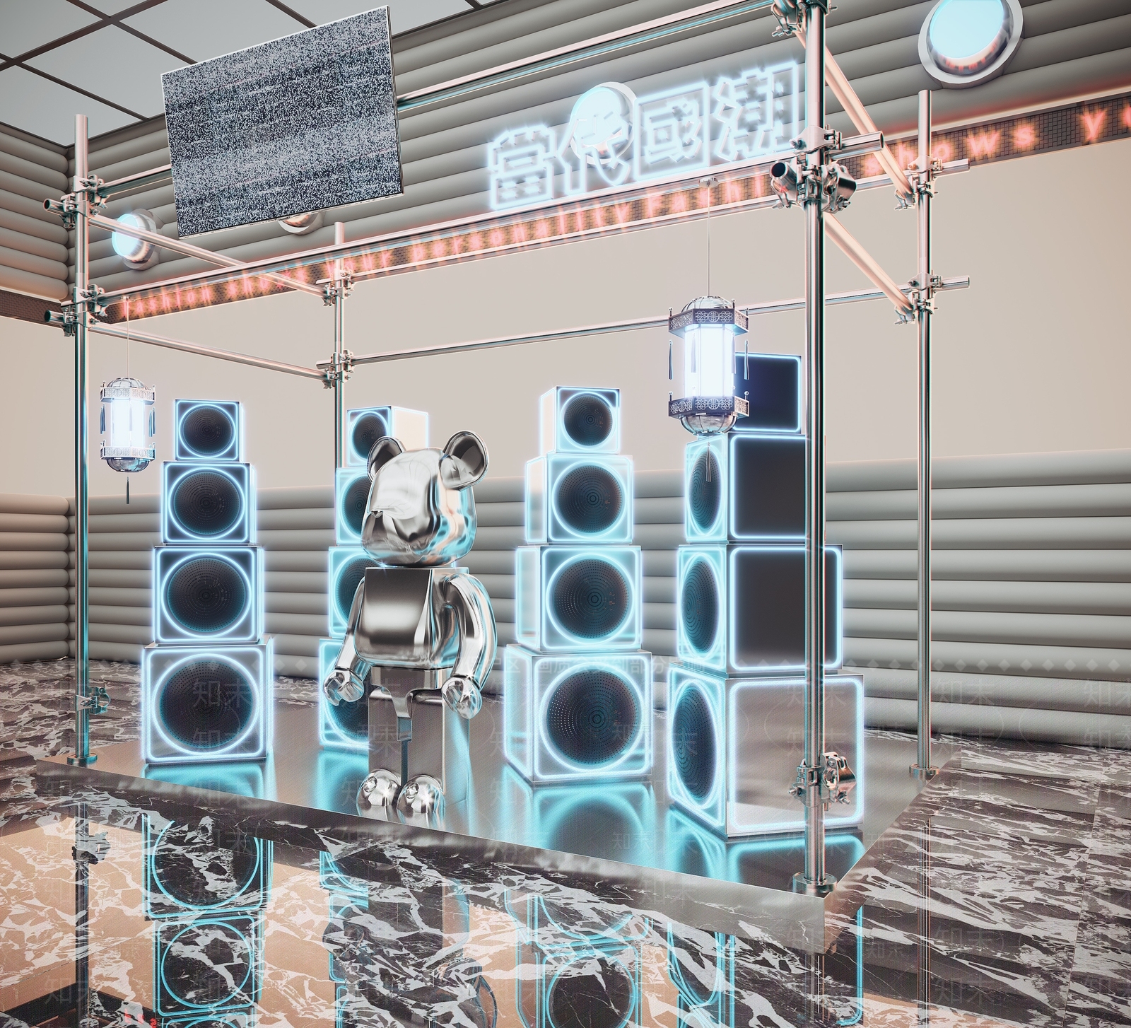 现代脚手架美陈3D模型下载【ID:1135912850】