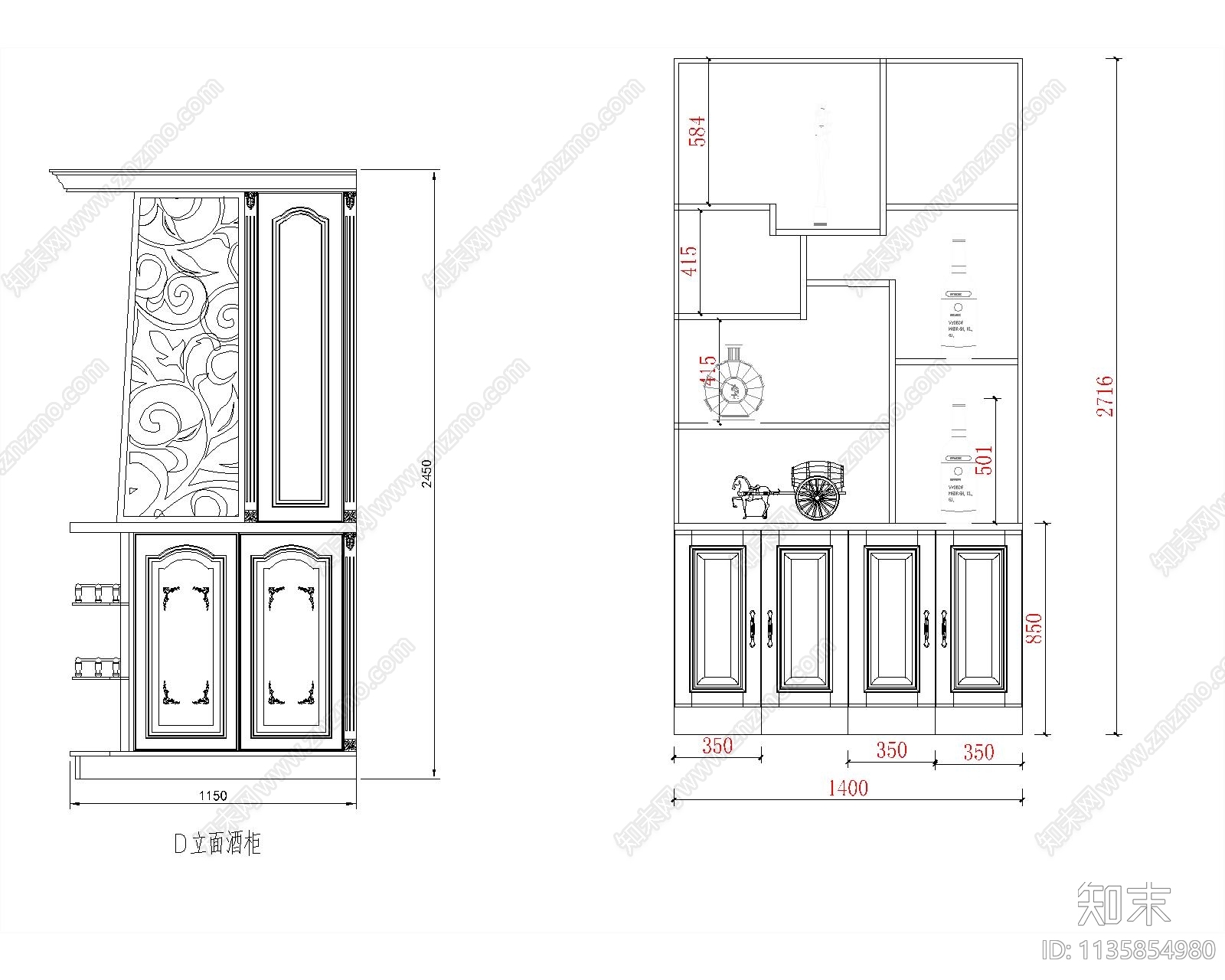 中式玄关柜cad施工图下载【ID:1135854980】