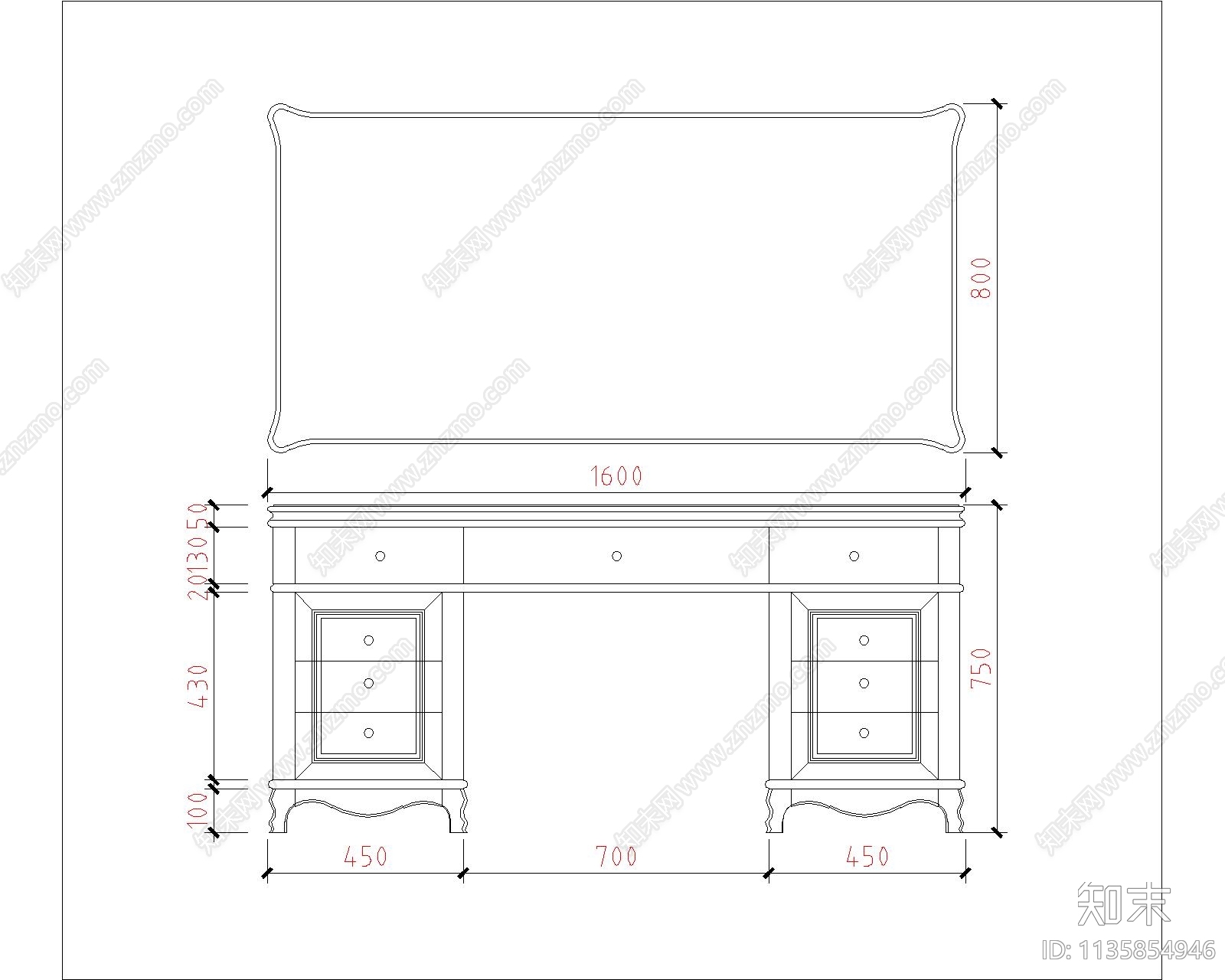 美式书桌施工图下载【ID:1135854946】