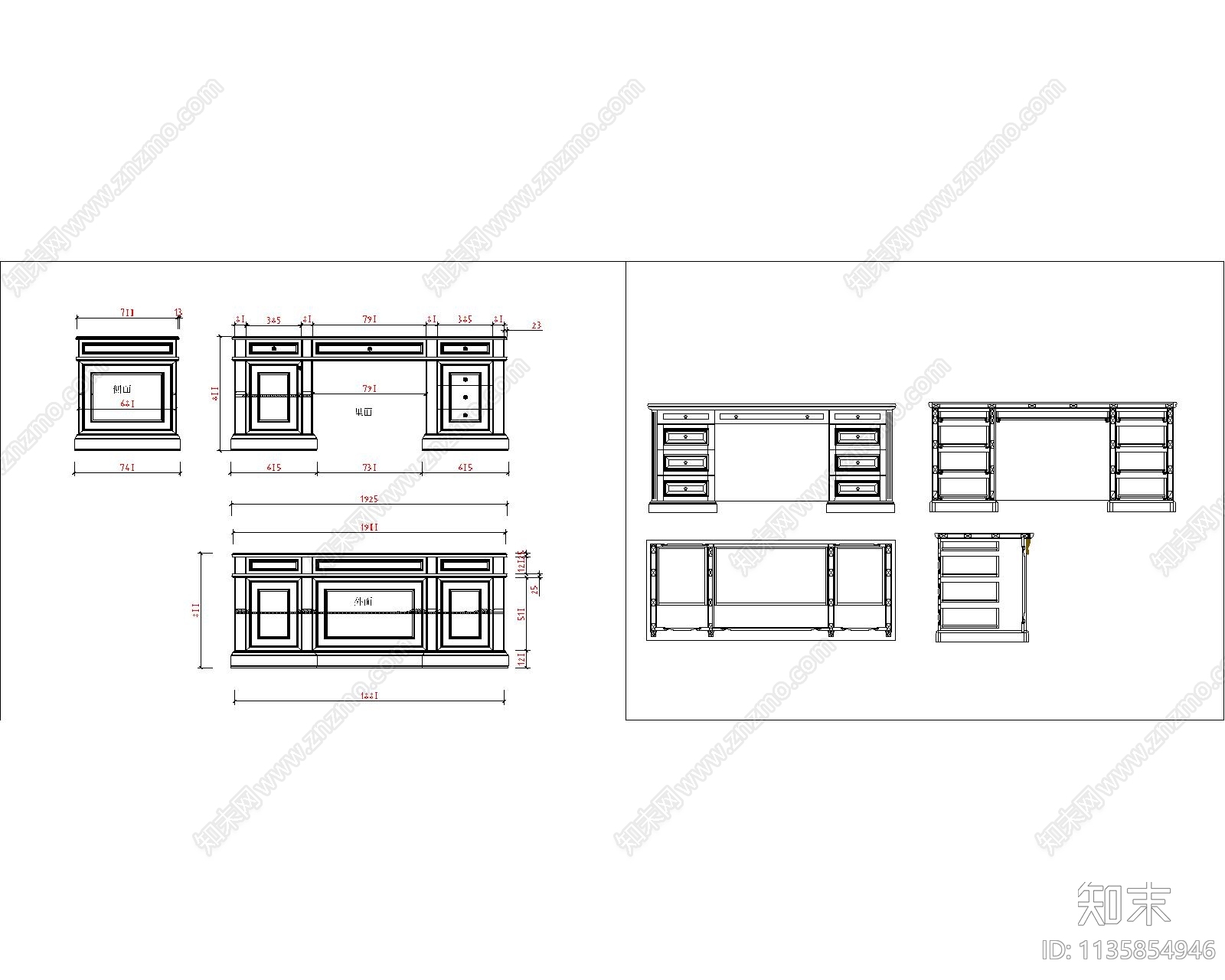 美式书桌施工图下载【ID:1135854946】