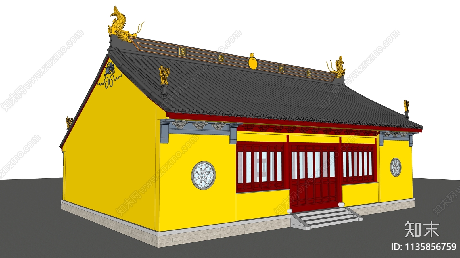 中式寺庙建筑SU模型下载【ID:1135856759】