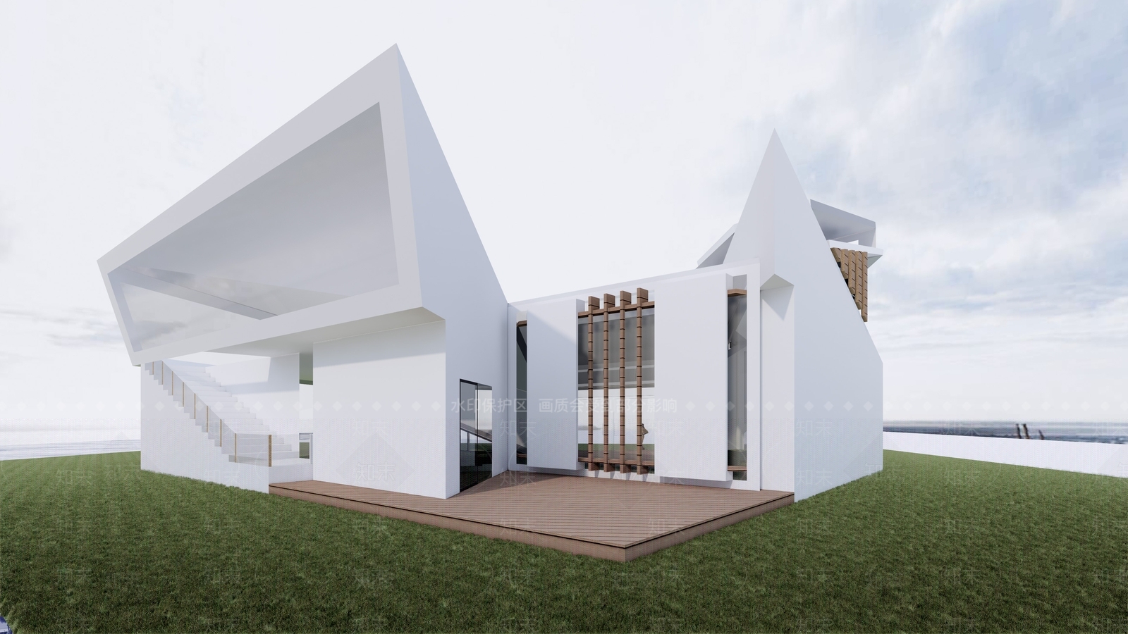 现代展览馆建筑SU模型下载【ID:1135856904】