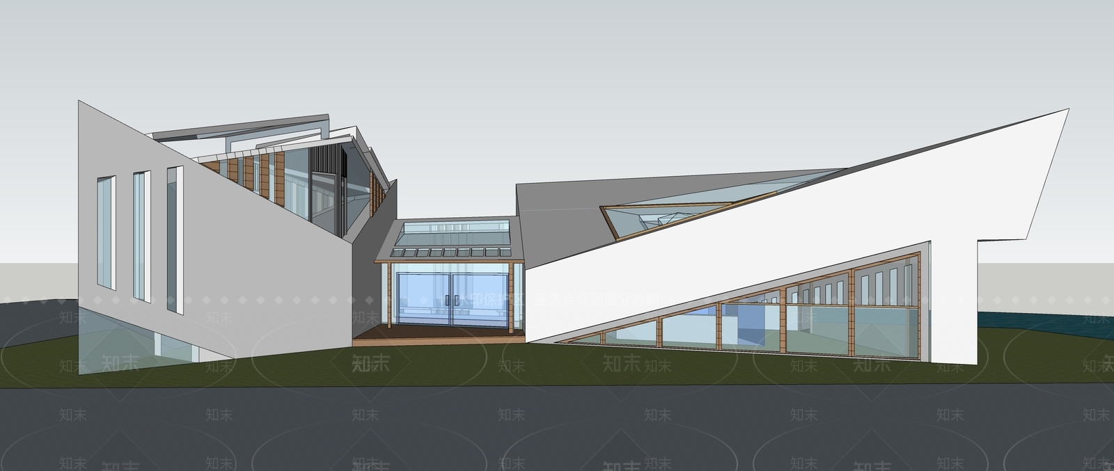 现代展览馆建筑SU模型下载【ID:1135856904】