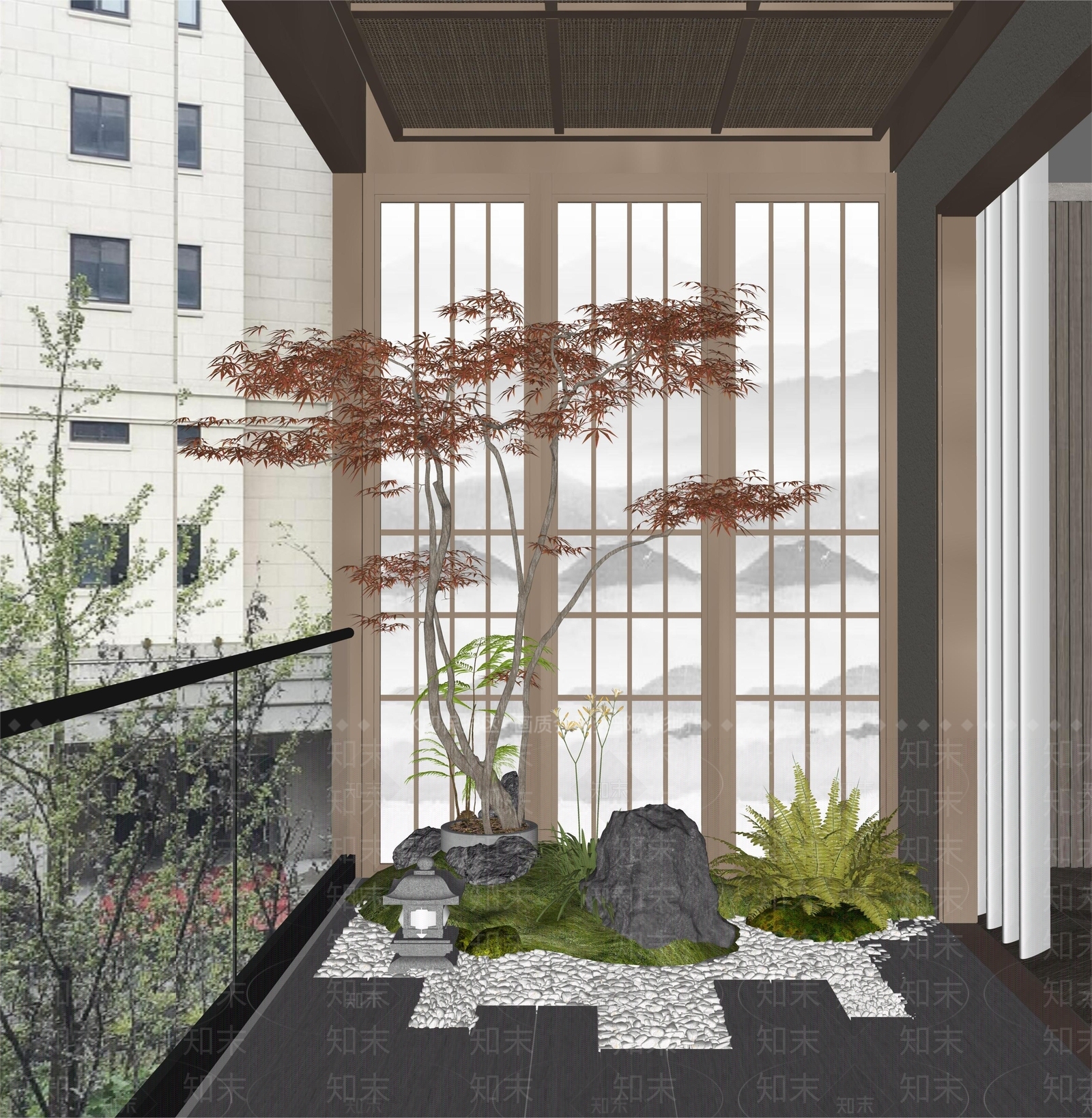 现代家居阳台SU模型下载【ID:1135857236】