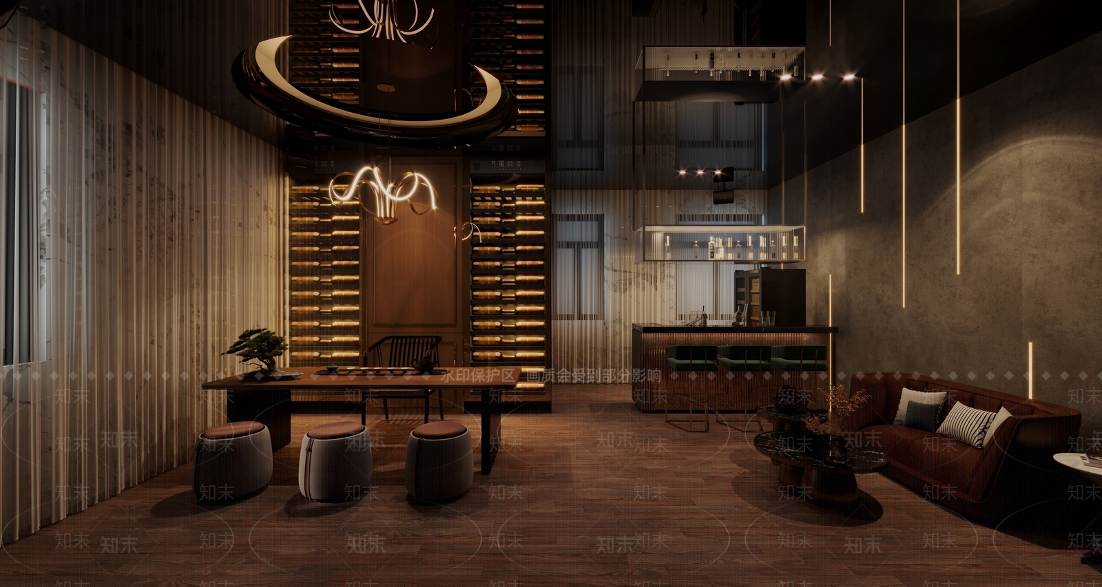 新中式轻奢品酒室酒窖3D模型下载【ID:1135857882】