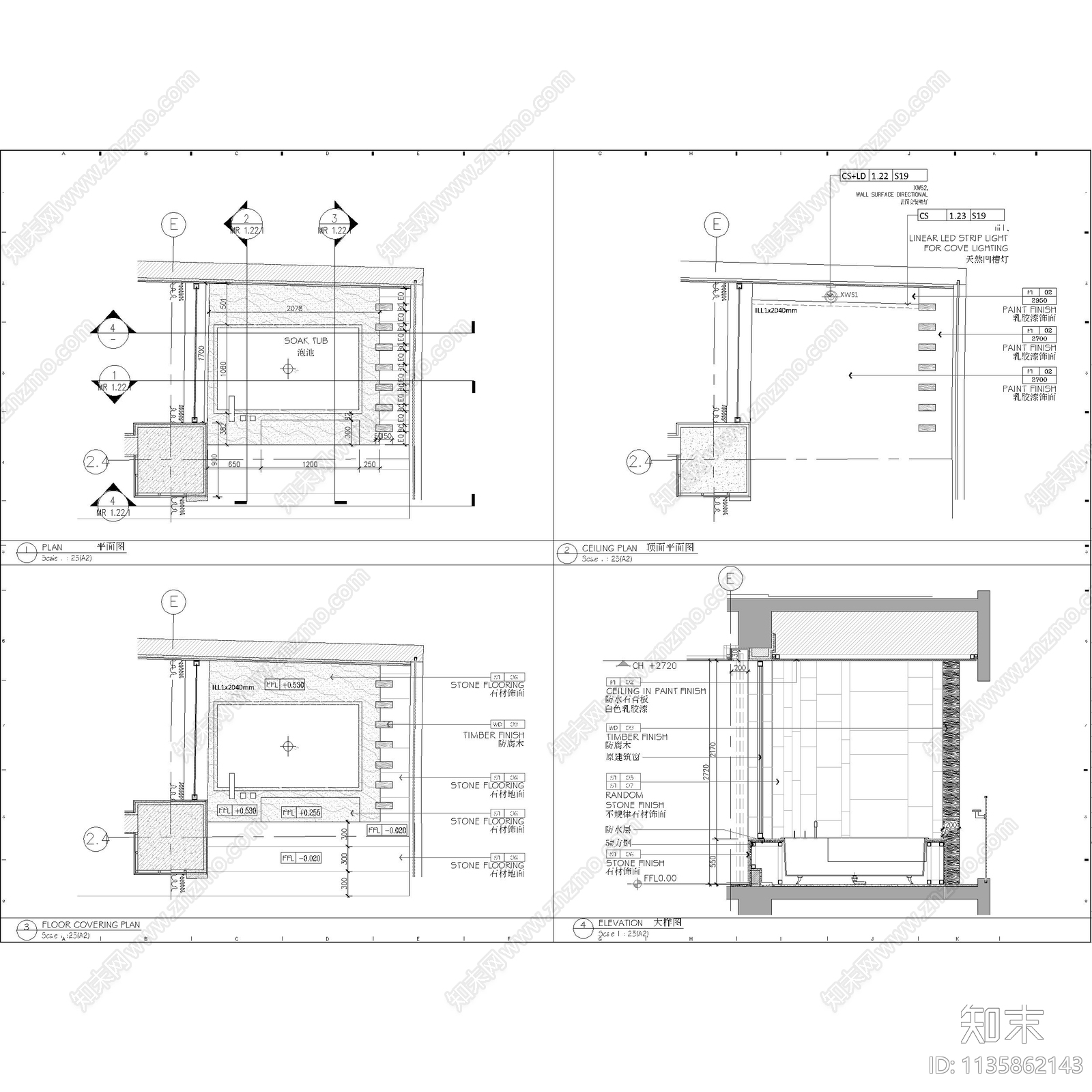 三亚洲际酒店样板房室外泡池cad施工图下载【ID:1135862143】