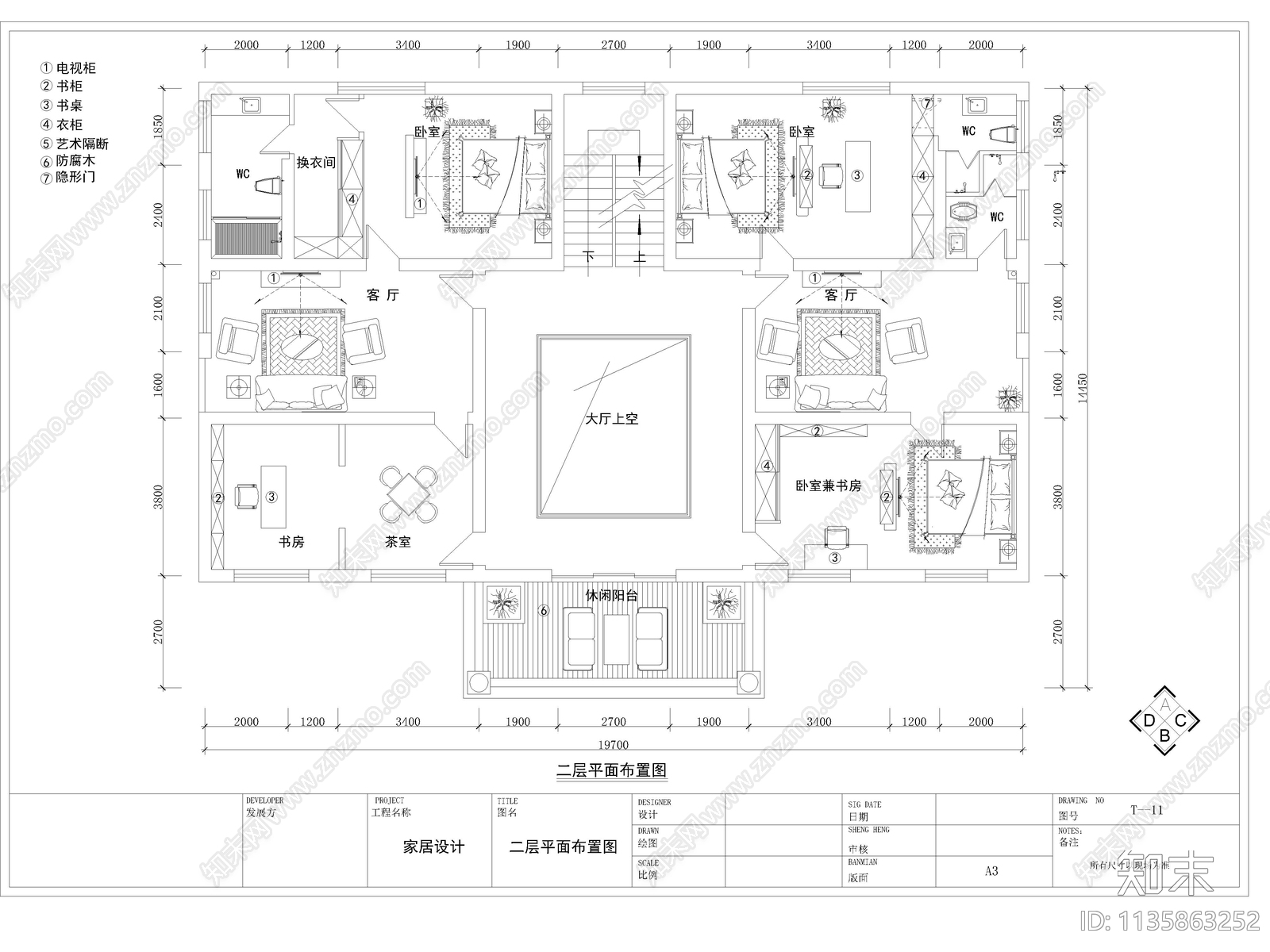 三层别墅cad施工图下载【ID:1135863252】