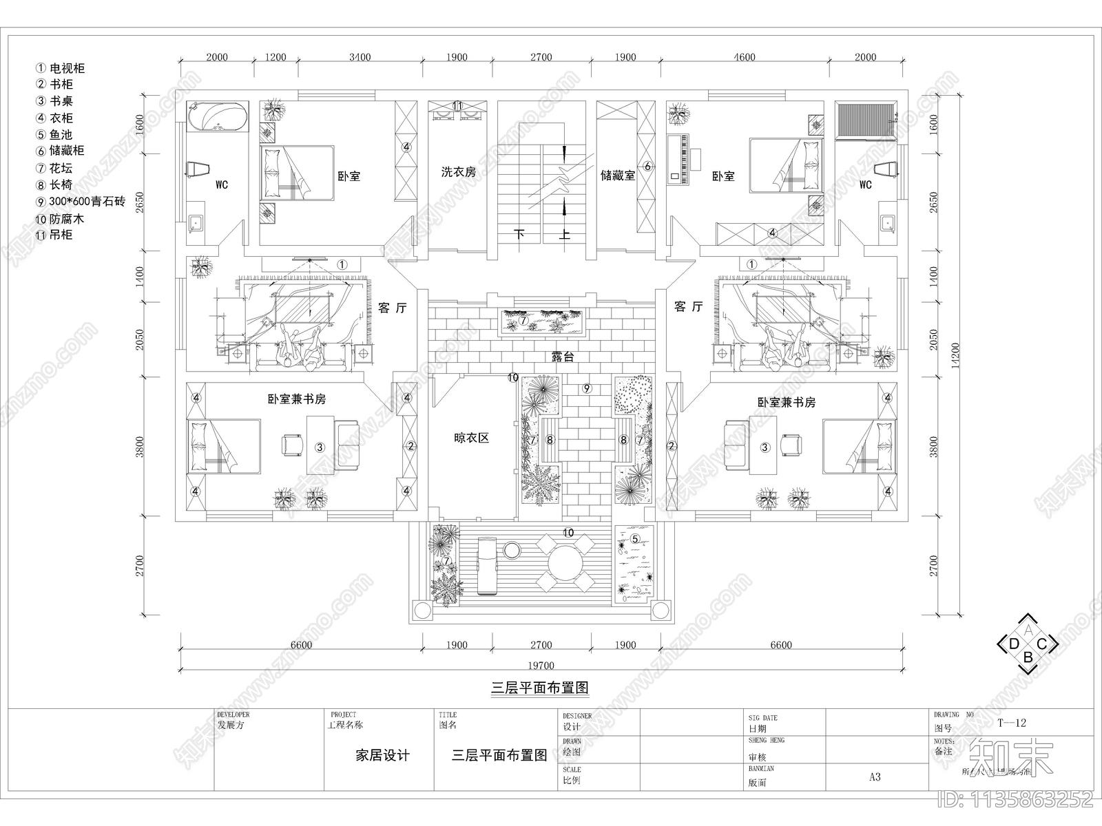 三层别墅cad施工图下载【ID:1135863252】