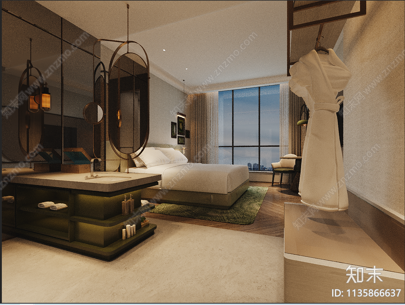 酒店康养客房效果图cad施工图下载【ID:1135866637】