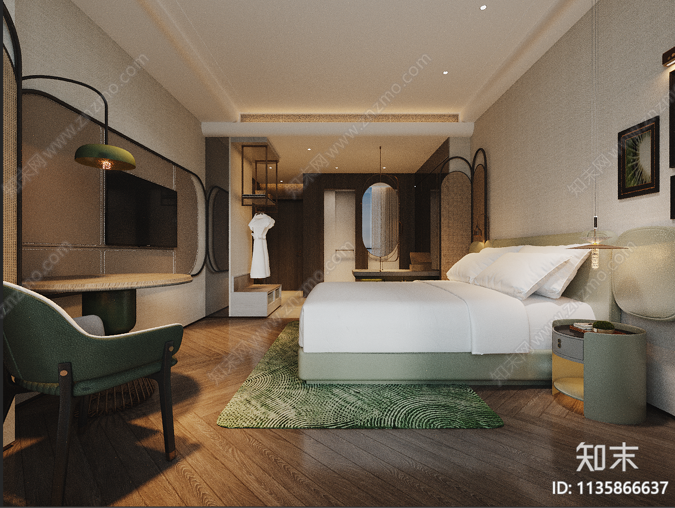 酒店康养客房效果图cad施工图下载【ID:1135866637】