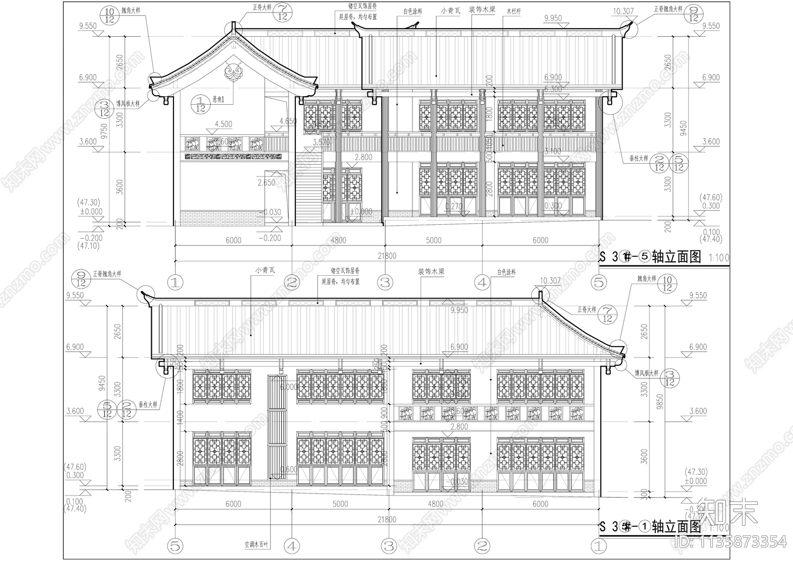 中式商业街建筑cad施工图下载【ID:1135873354】