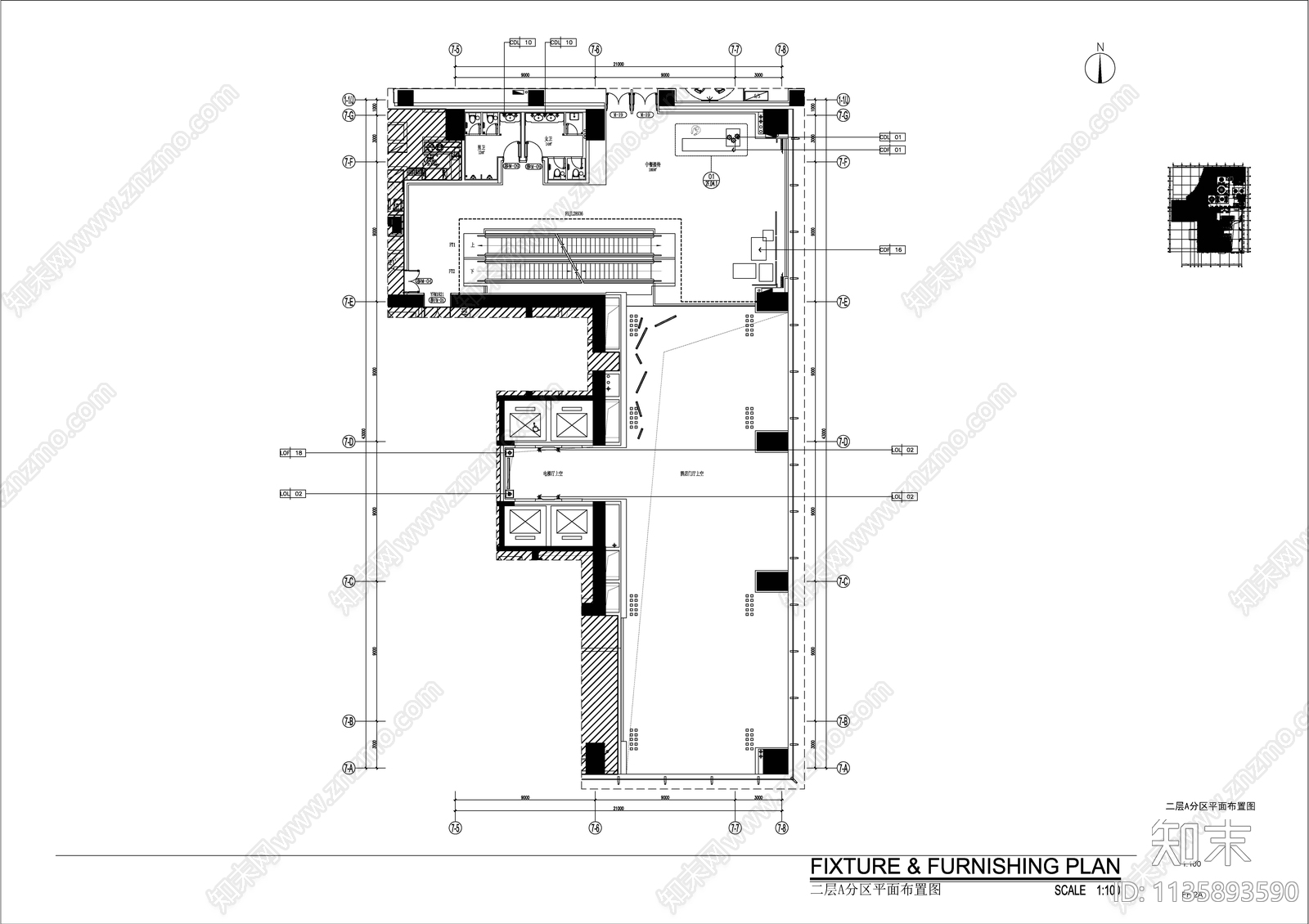 酒店二层全套cad施工图下载【ID:1135893590】