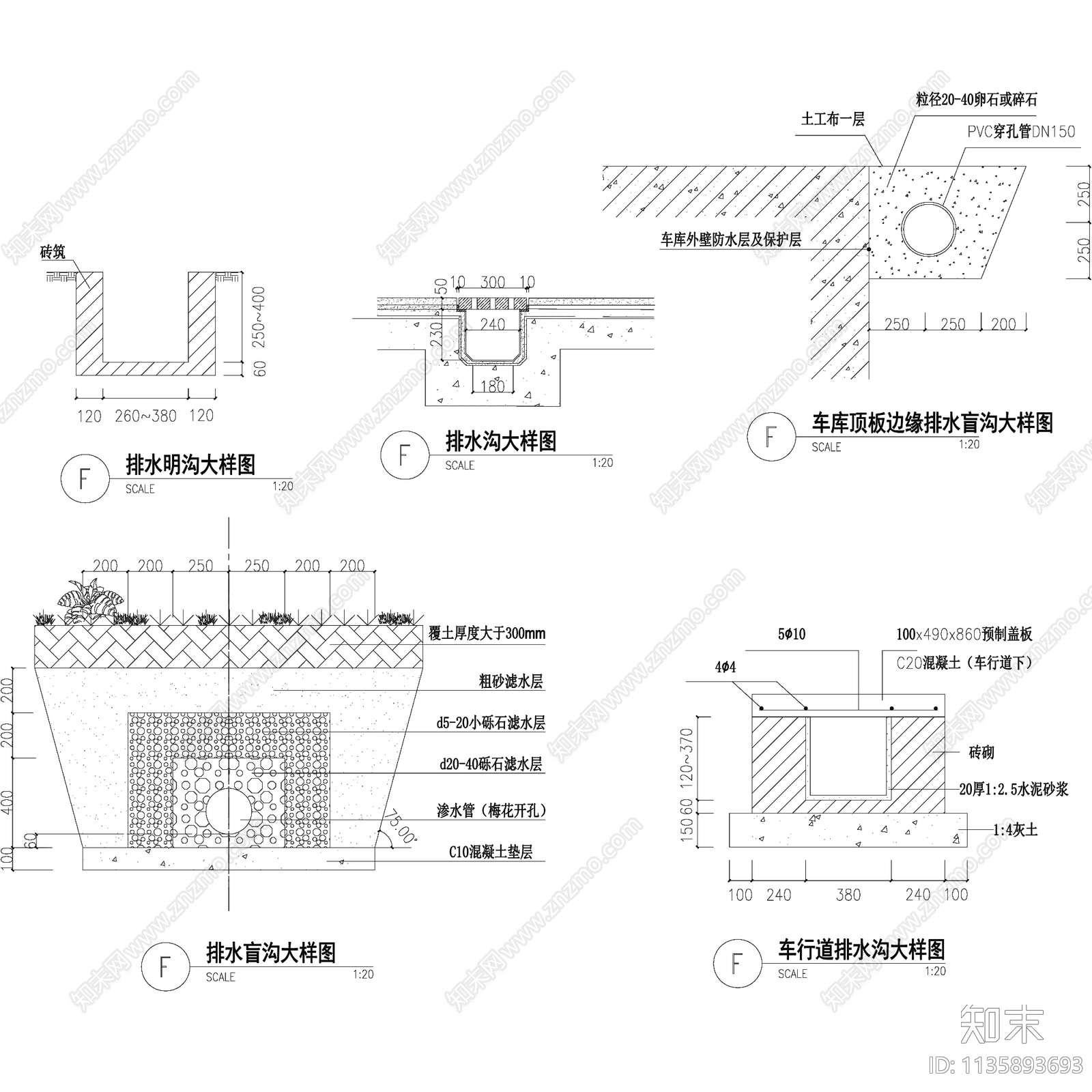 各类排水沟剖面详图合集cad施工图下载【ID:1135893693】
