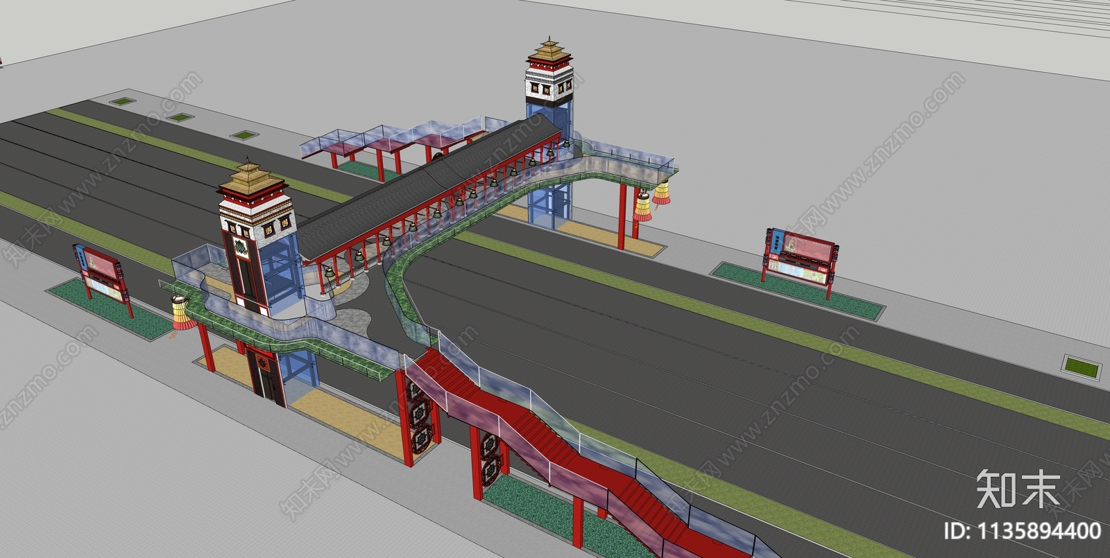 中式藏式天桥SU模型下载【ID:1135894400】