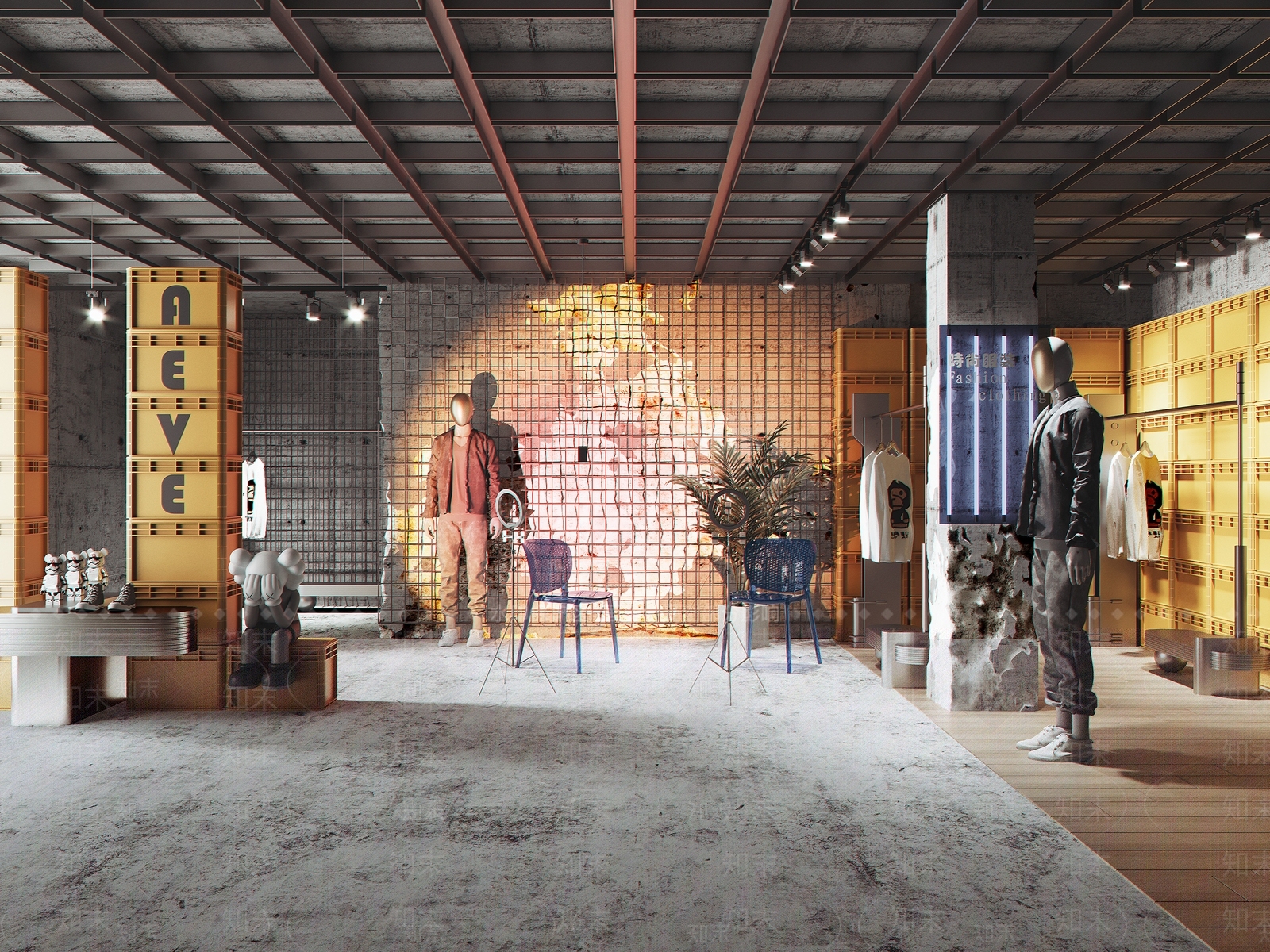 工业风潮牌服装店直播间3D模型下载【ID:1135894883】
