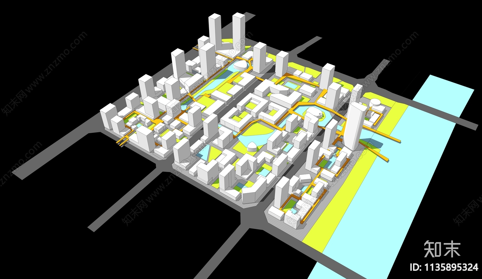 现代城市简模规划SU模型下载【ID:1135895324】