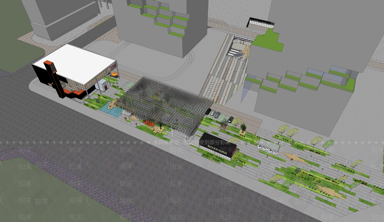 现代城市展览馆建筑SU模型下载【ID:1135896039】