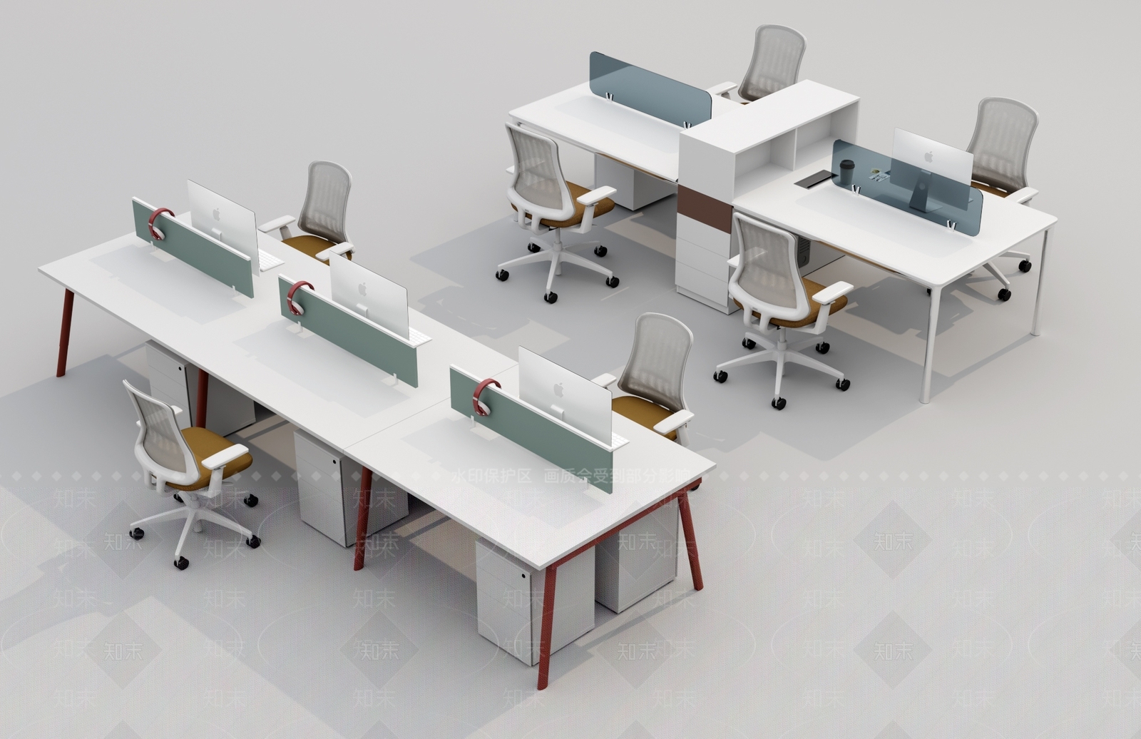 现代办公桌椅组合3D模型下载【ID:1135896701】