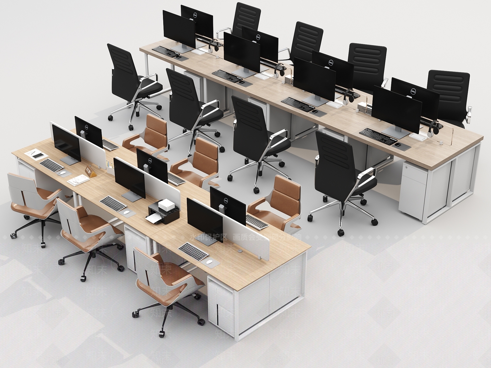 现代办公桌椅组合3D模型下载【ID:1135896725】