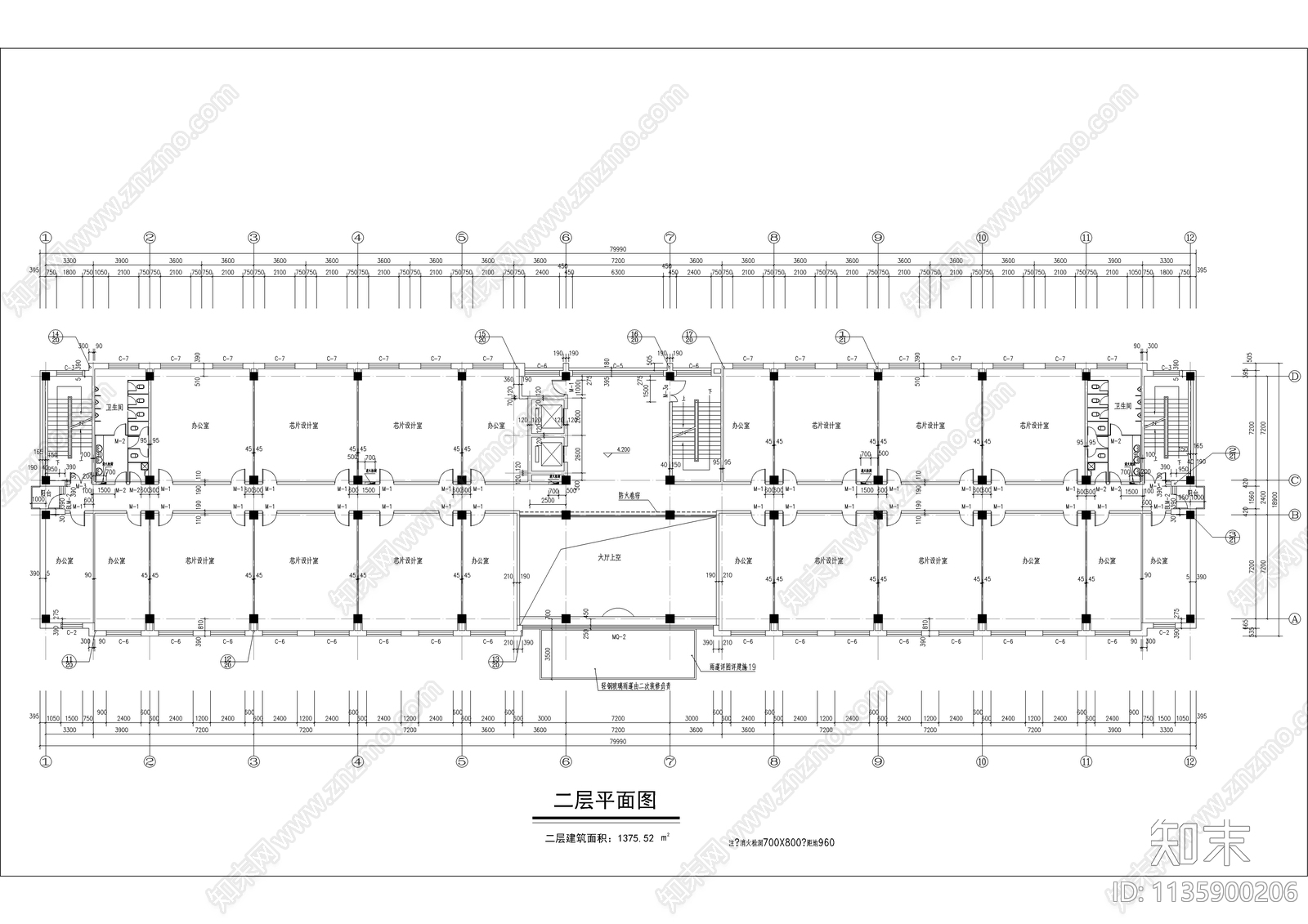 六层研发大楼建筑cad施工图下载【ID:1135900206】