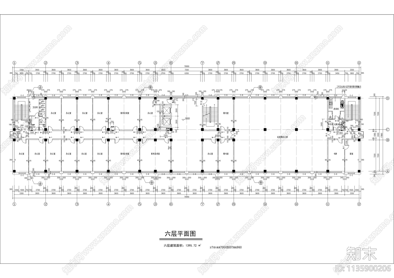六层研发大楼建筑cad施工图下载【ID:1135900206】