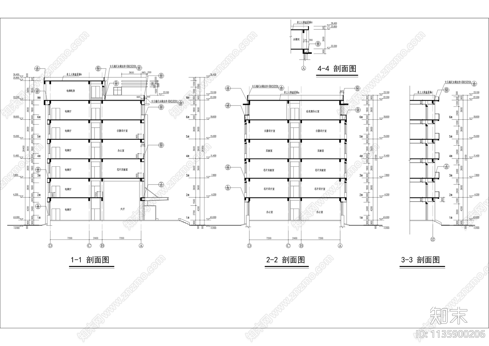 六层研发大楼建筑cad施工图下载【ID:1135900206】