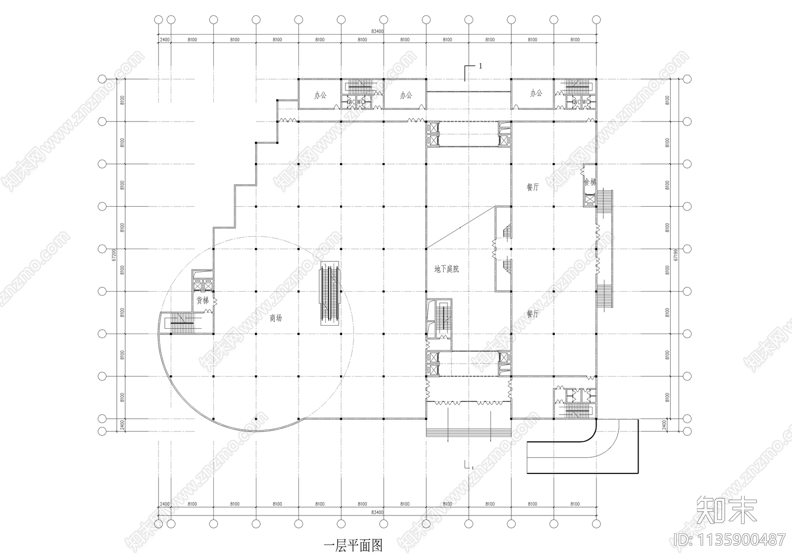 某购物中心建筑cad施工图下载【ID:1135900487】