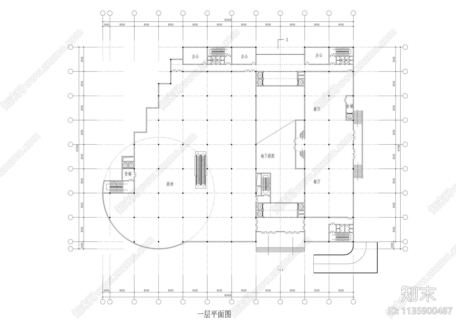 某购物中心建筑cad施工图下载【ID:1135900487】