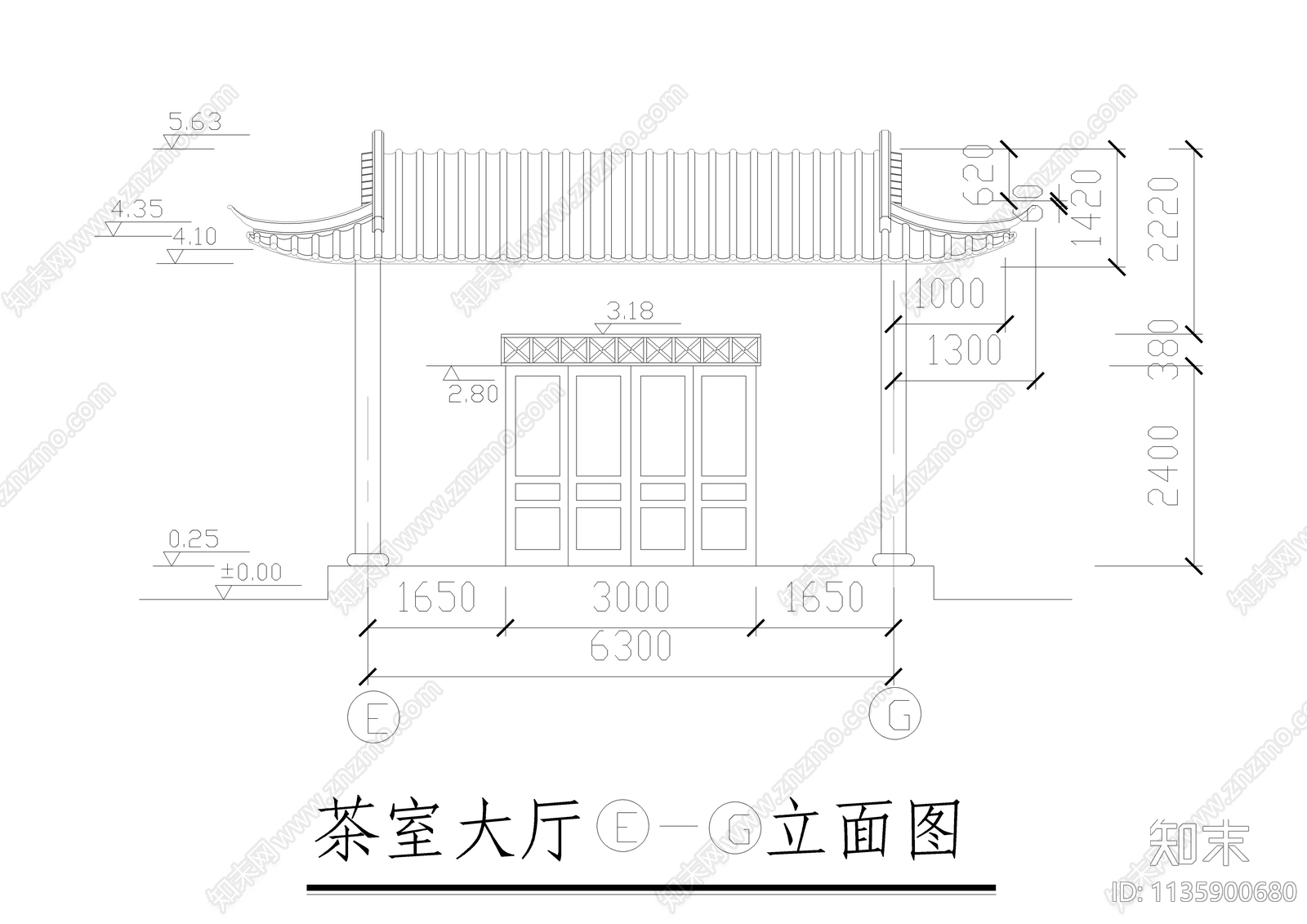 某公园茶室古建筑cad施工图下载【ID:1135900680】