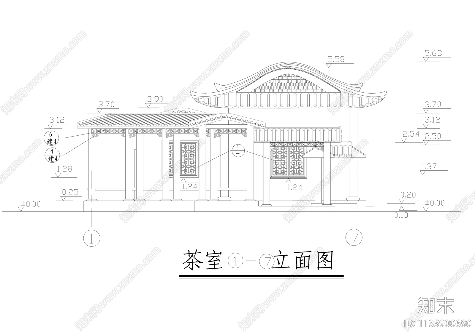 某公园茶室古建筑cad施工图下载【ID:1135900680】