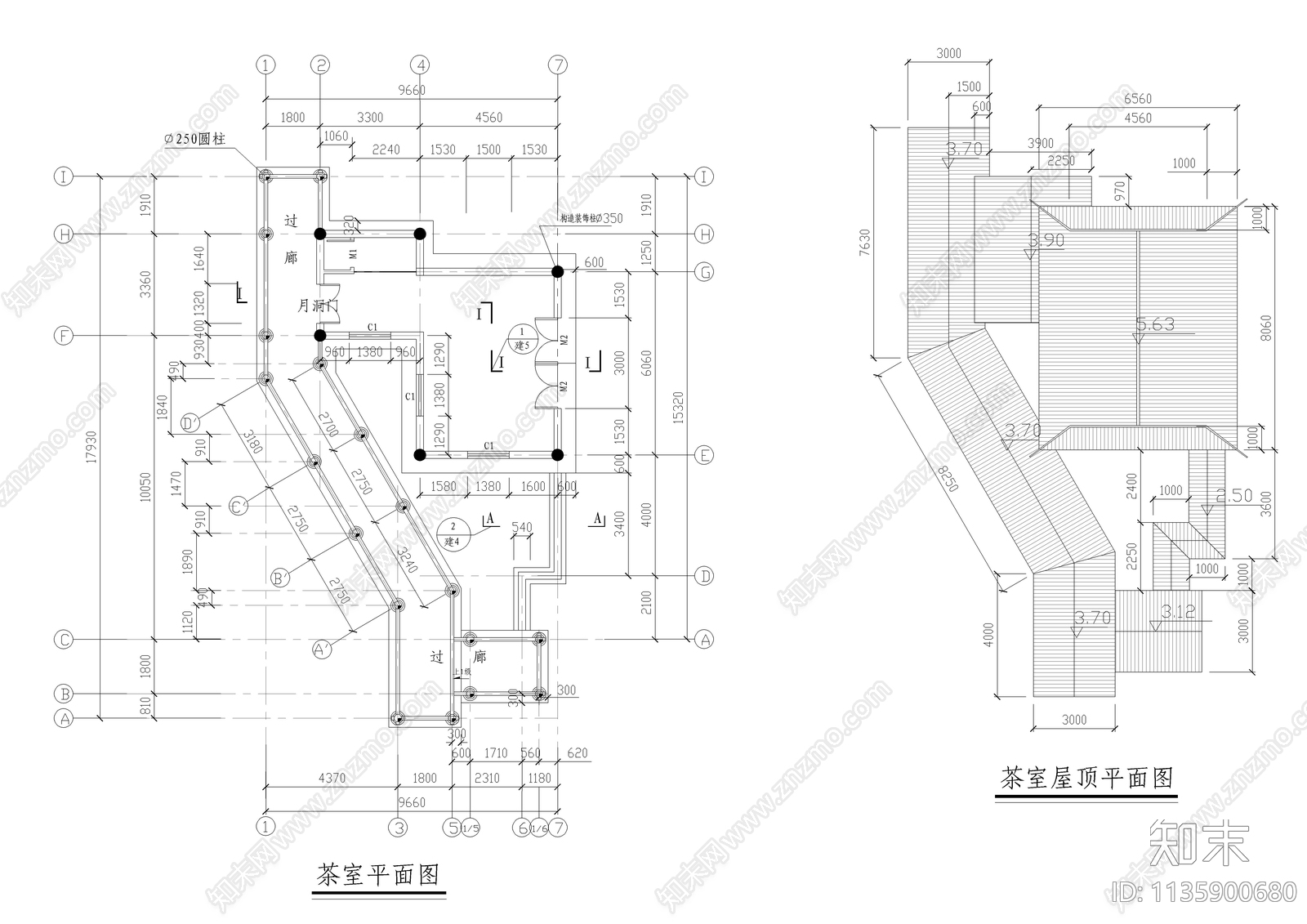 某公园茶室古建筑cad施工图下载【ID:1135900680】