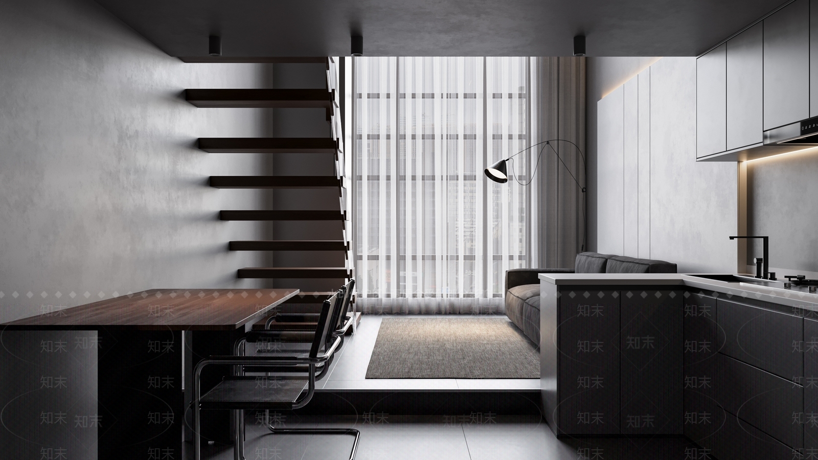 现代暗黑系公寓3D模型下载【ID:1135901297】