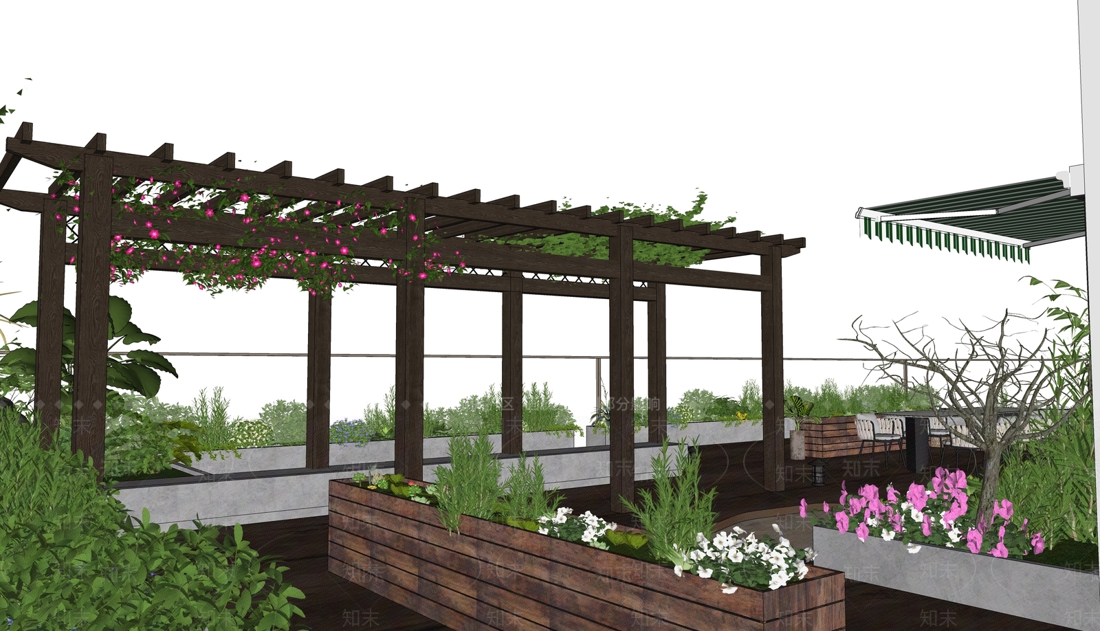 现代屋顶花园景观SU模型下载【ID:1135901633】_知末su模型网