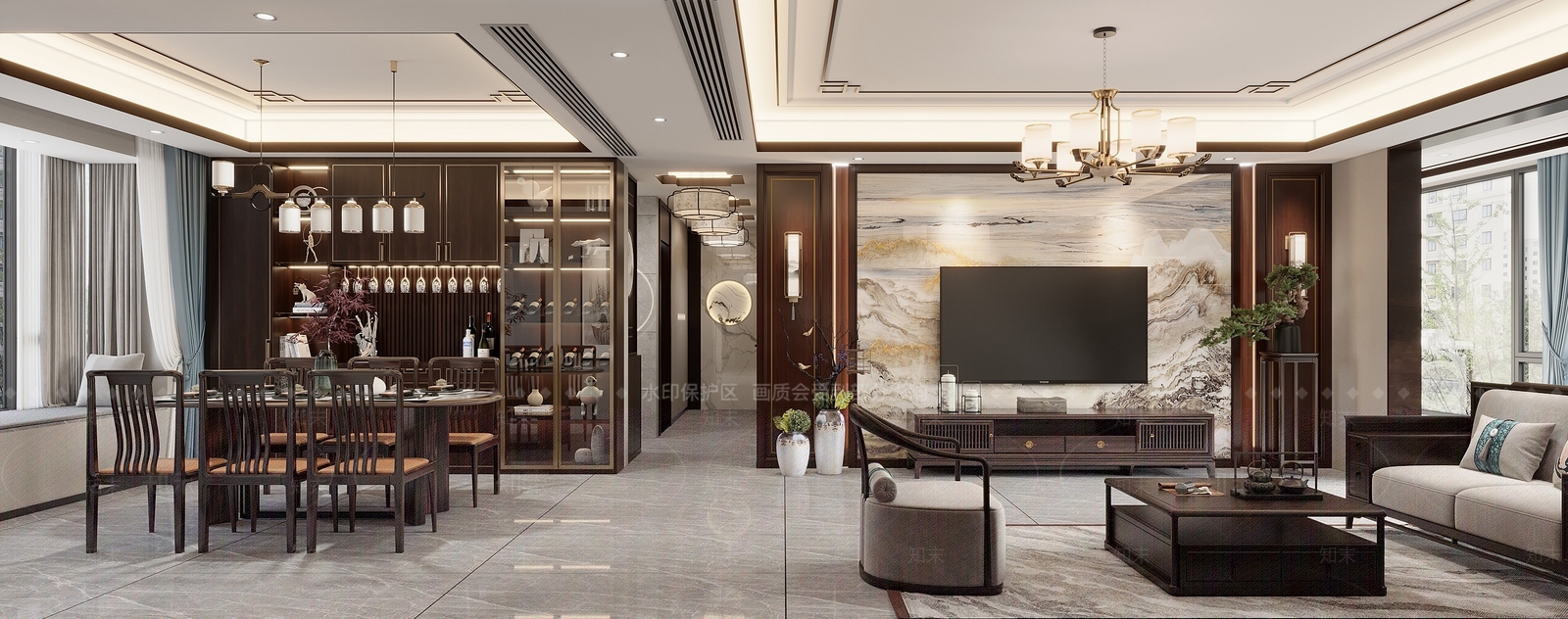 新中式客餐厅3D模型下载【ID:1135903201】