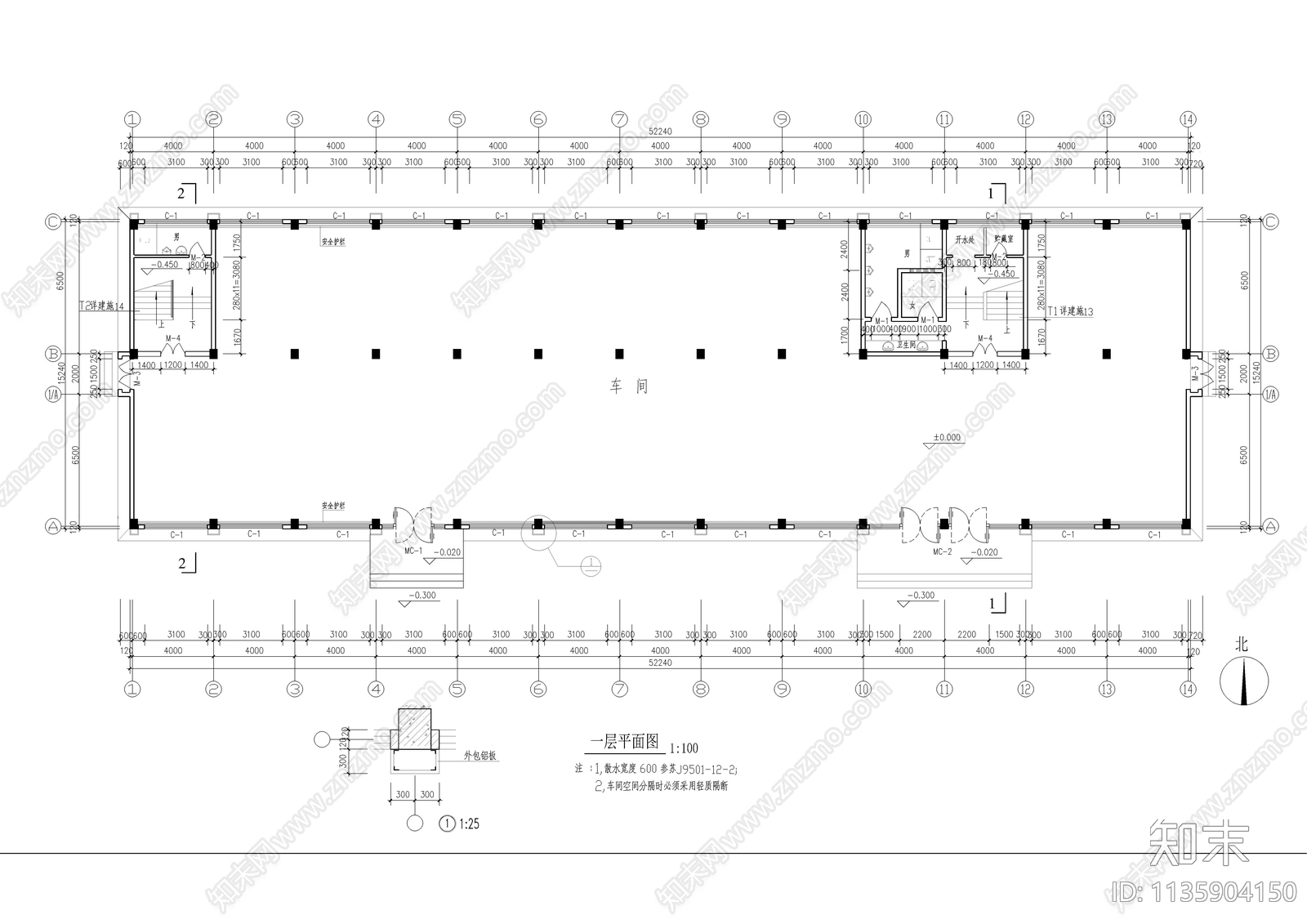 某工厂三层车间建筑cad施工图下载【ID:1135904150】