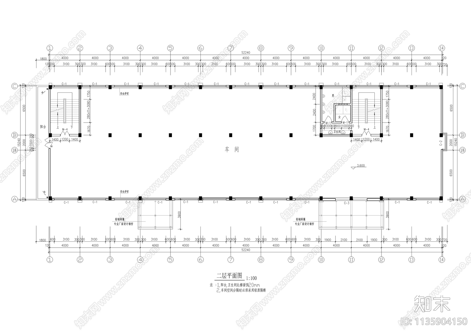 某工厂三层车间建筑cad施工图下载【ID:1135904150】
