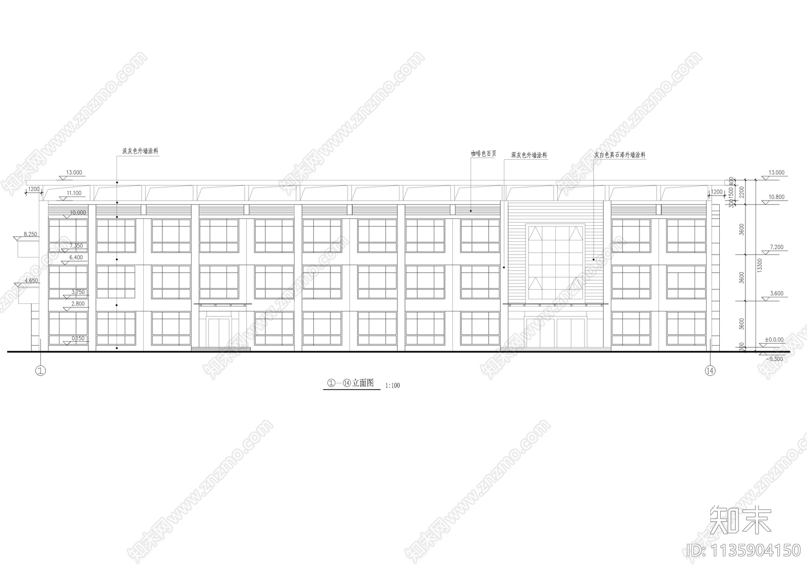 某工厂三层车间建筑cad施工图下载【ID:1135904150】
