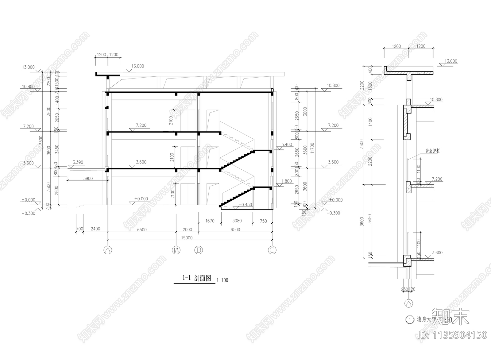 某工厂三层车间建筑cad施工图下载【ID:1135904150】