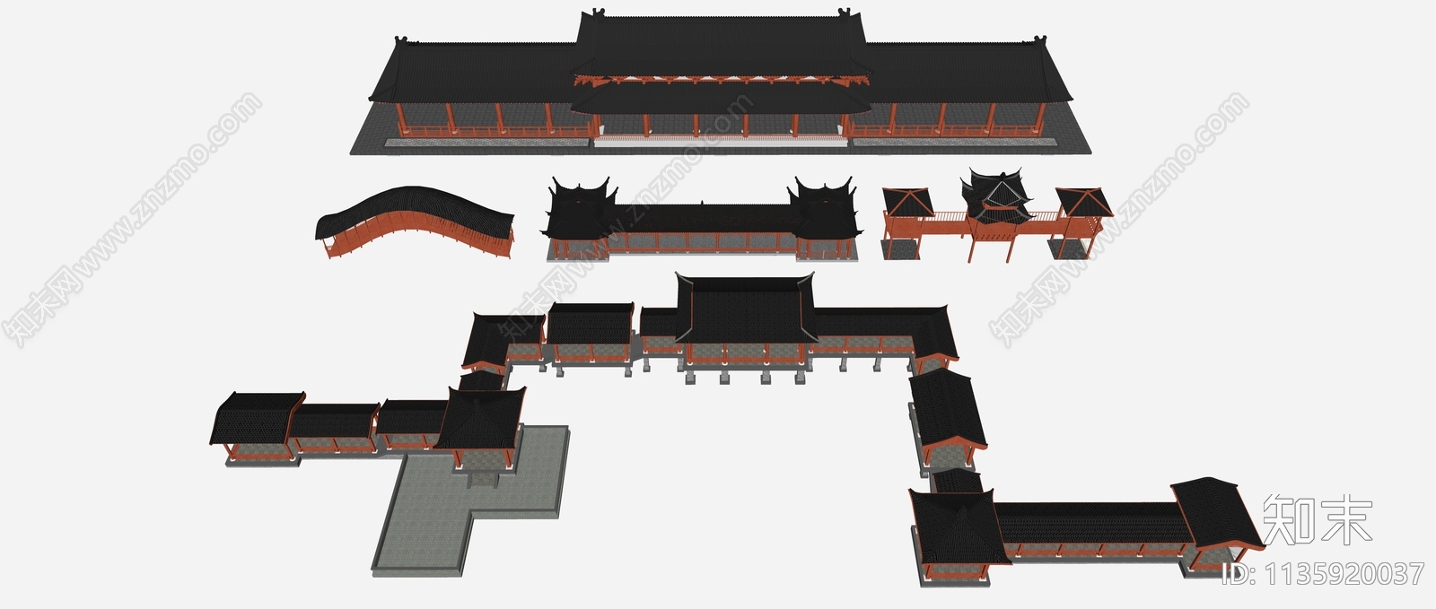 中式廊桥SU模型下载【ID:1135920037】